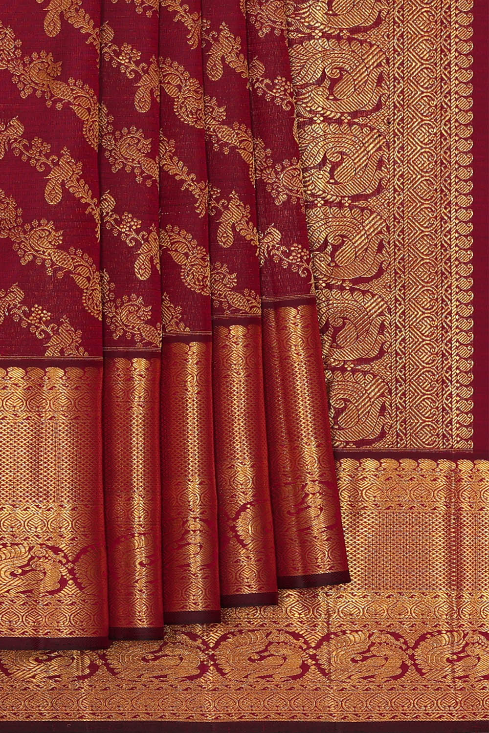 Image of Maroon Brocade Kanchipattu Saree