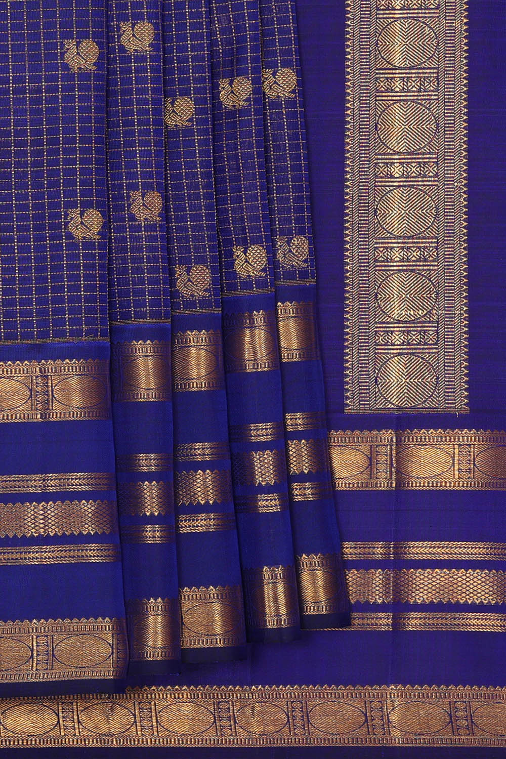 Image of Indigo-Blue Kanchipattu Kattam Saree