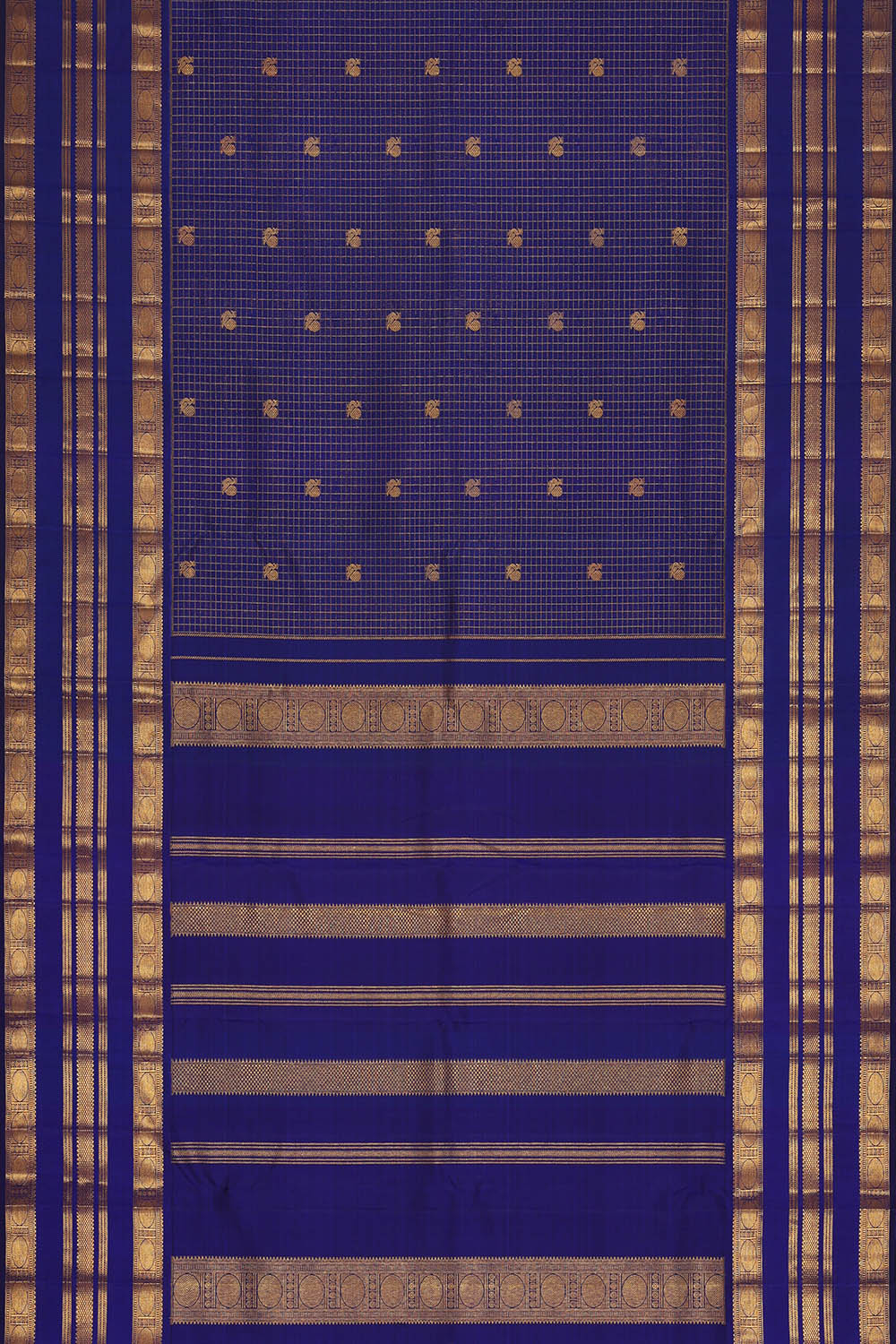 Image of Indigo-Blue Kanchipattu Kattam Saree