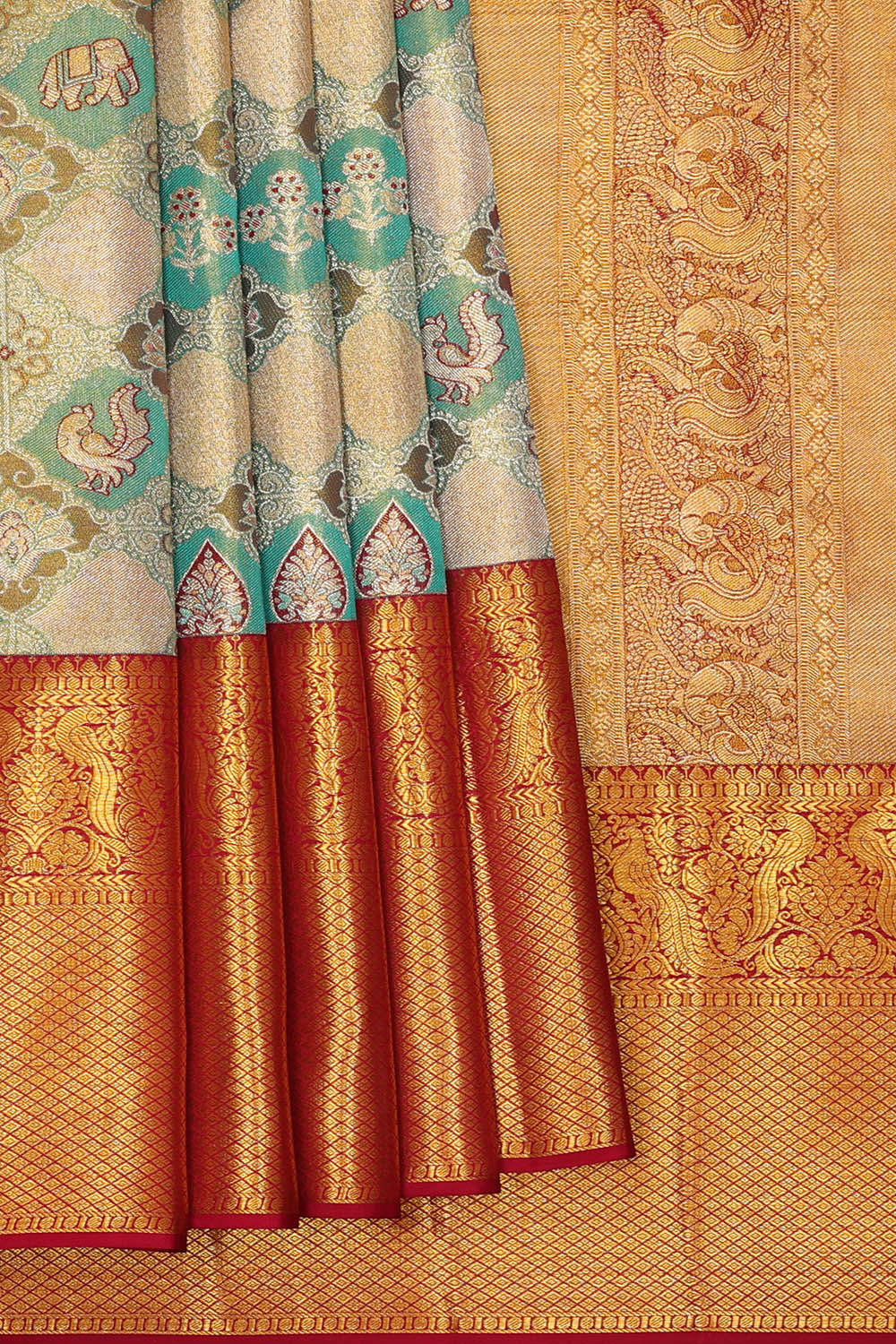 Image of Kanchipattu Green Tissue Brocade Saree