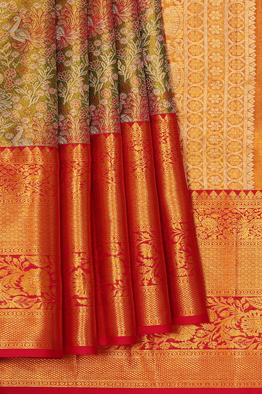 Image of Green Kanchipattu Tissue Brocade Saree