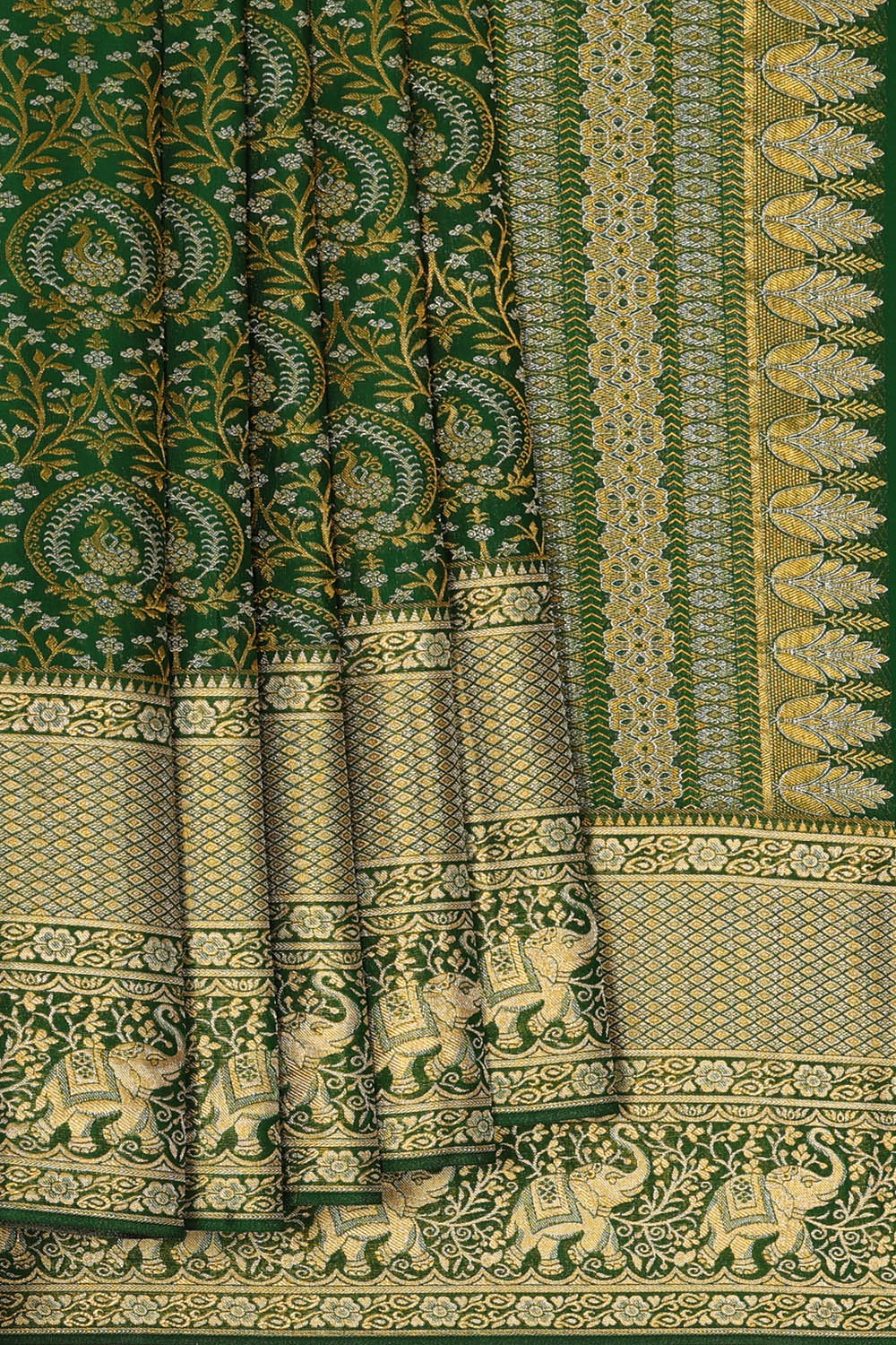 Image of Kanchipattu Bottle-Green Brocade Saree