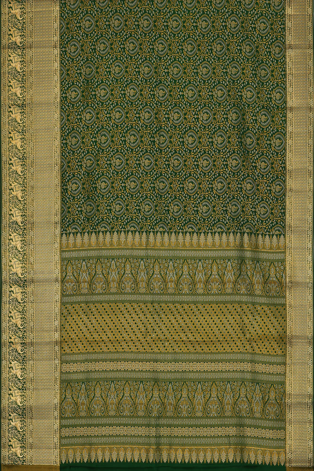 Image of Kanchipattu Bottle-Green Brocade Saree