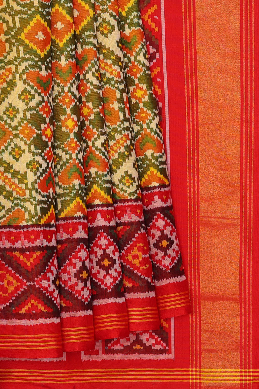 Image of Coral-Red Rajkot Silk Saree