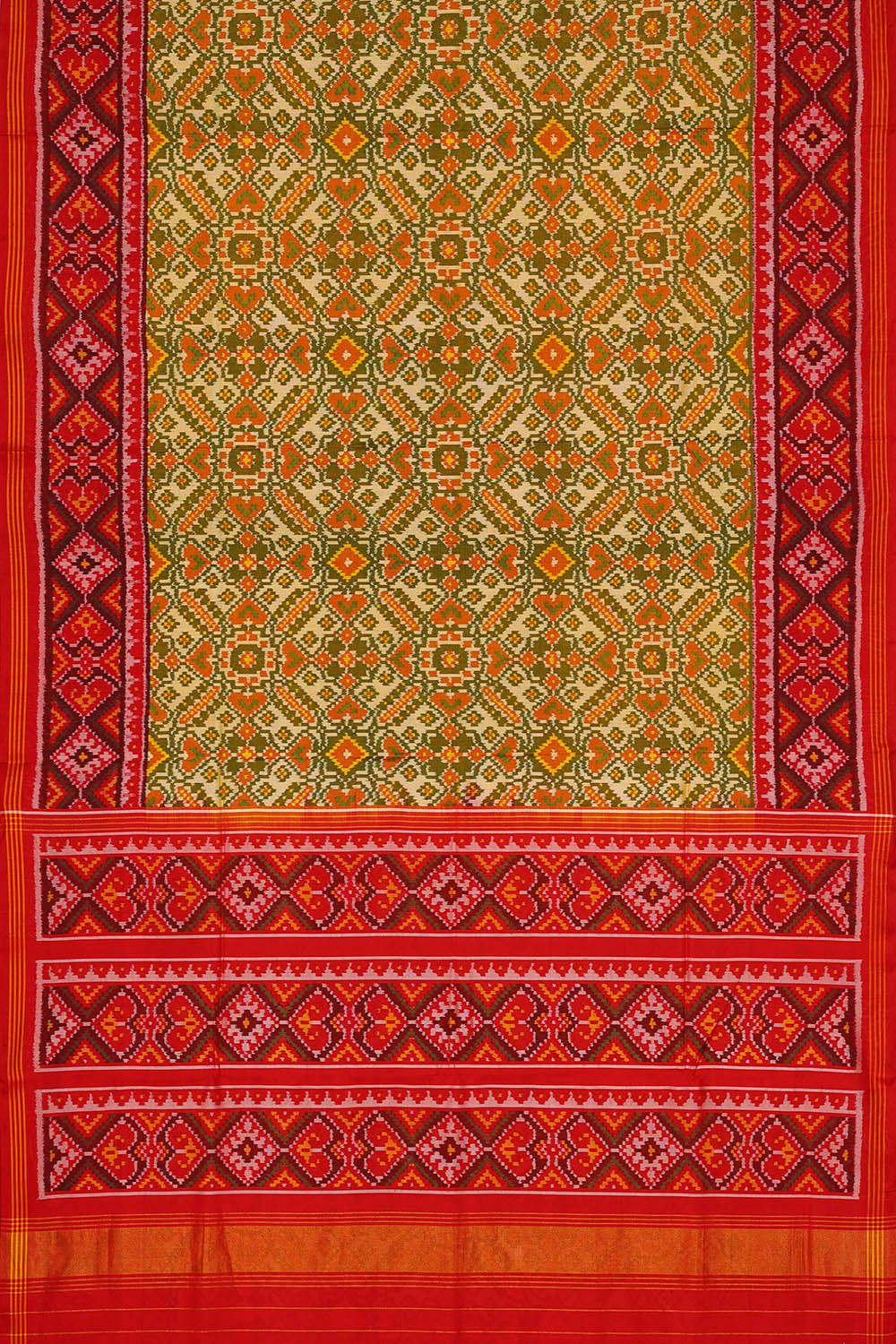 Image of Coral-Red Rajkot Silk Saree
