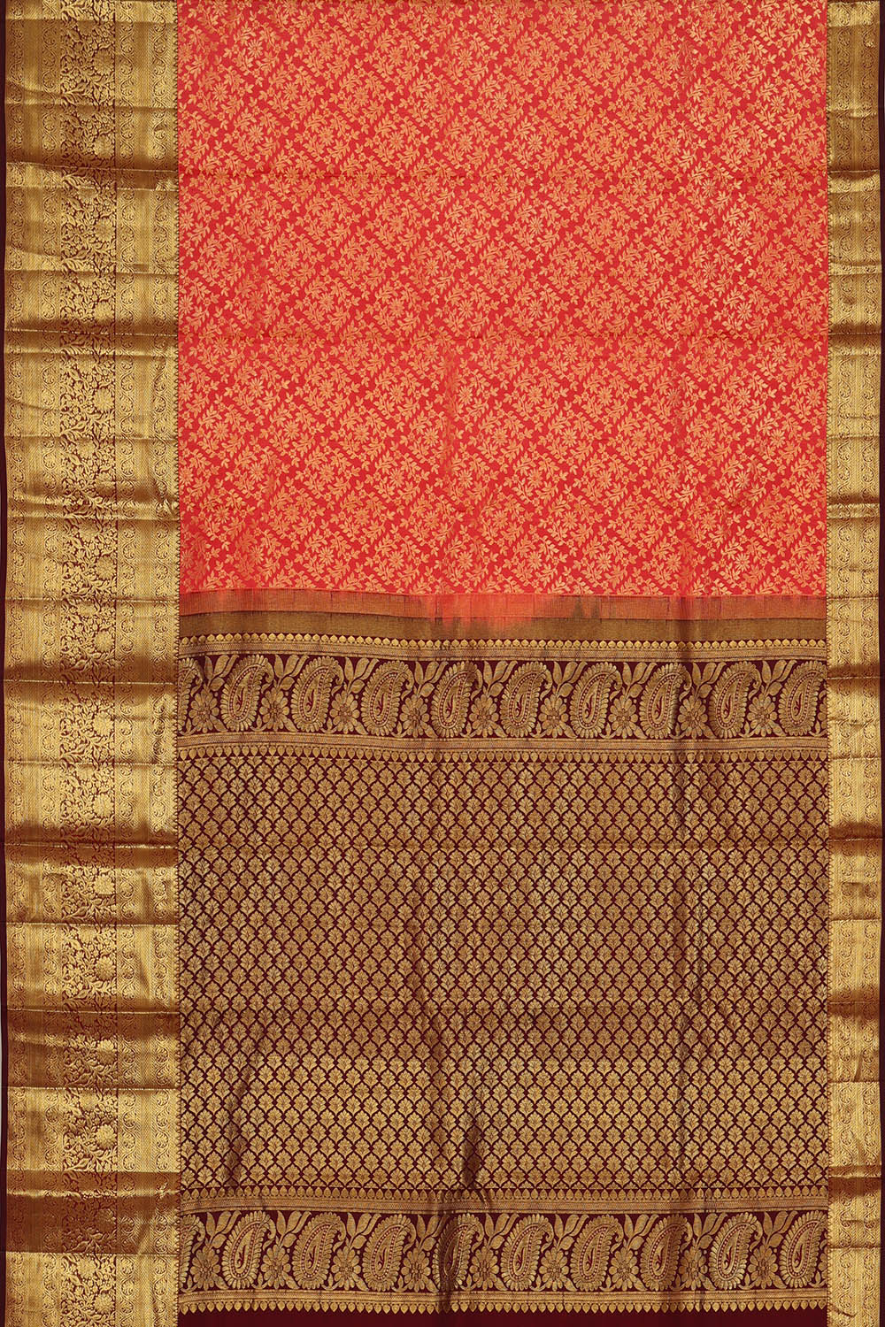 Image of Coral-Peach Kanchipattu Brocade Saree