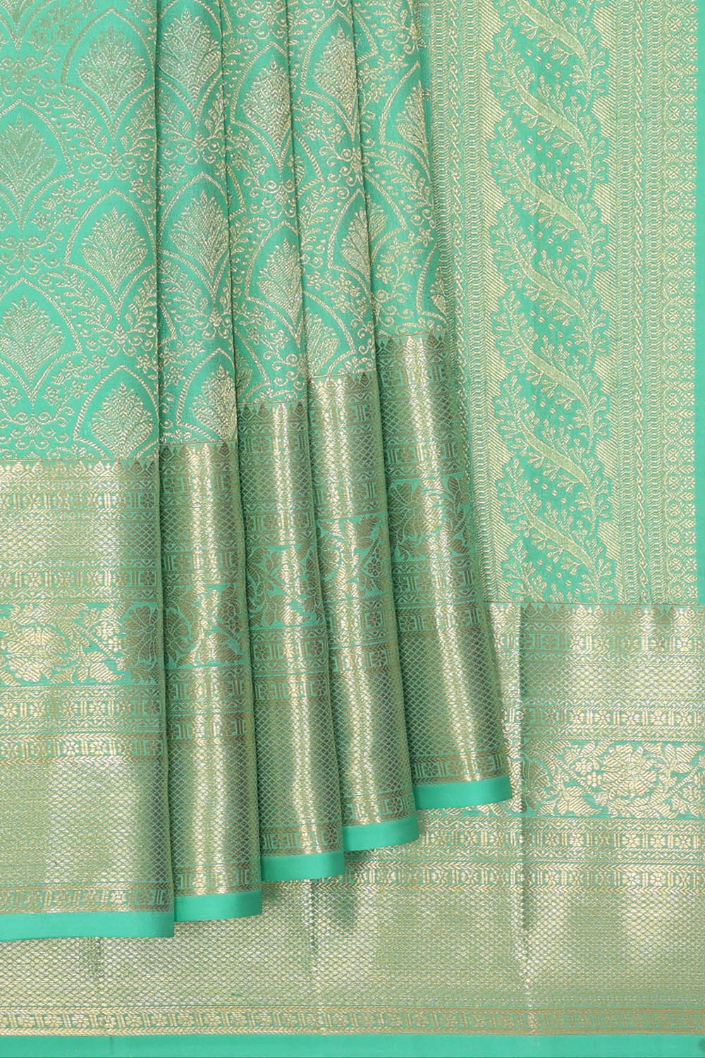 Image of Kanchipattu Aqua-Green Brocade Saree