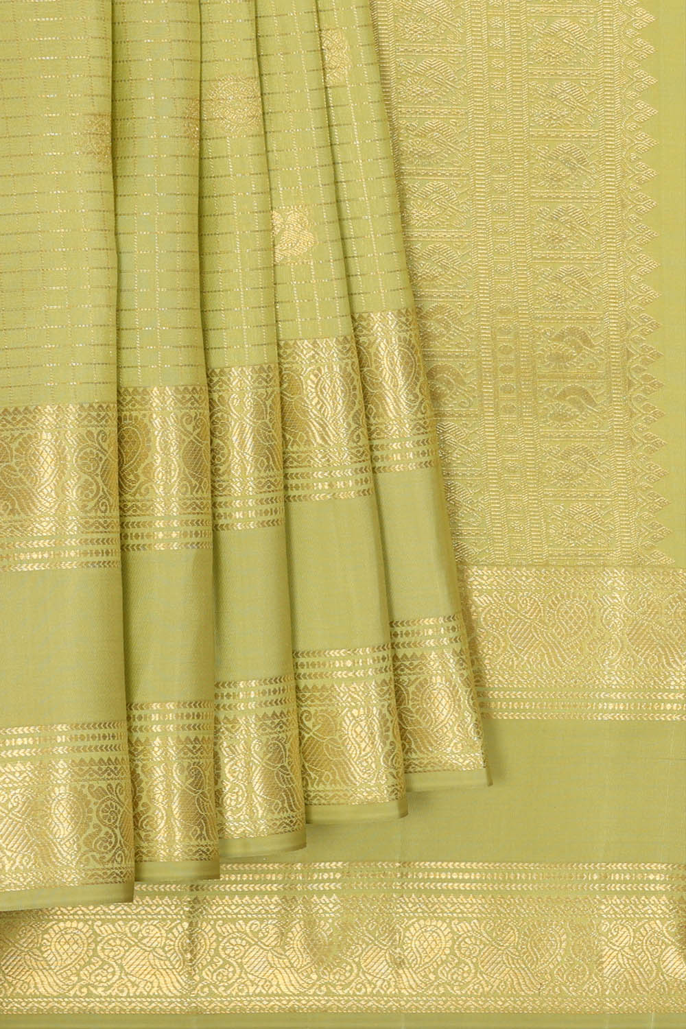 Image of Sage-Green Kanchipattu Kattam Saree