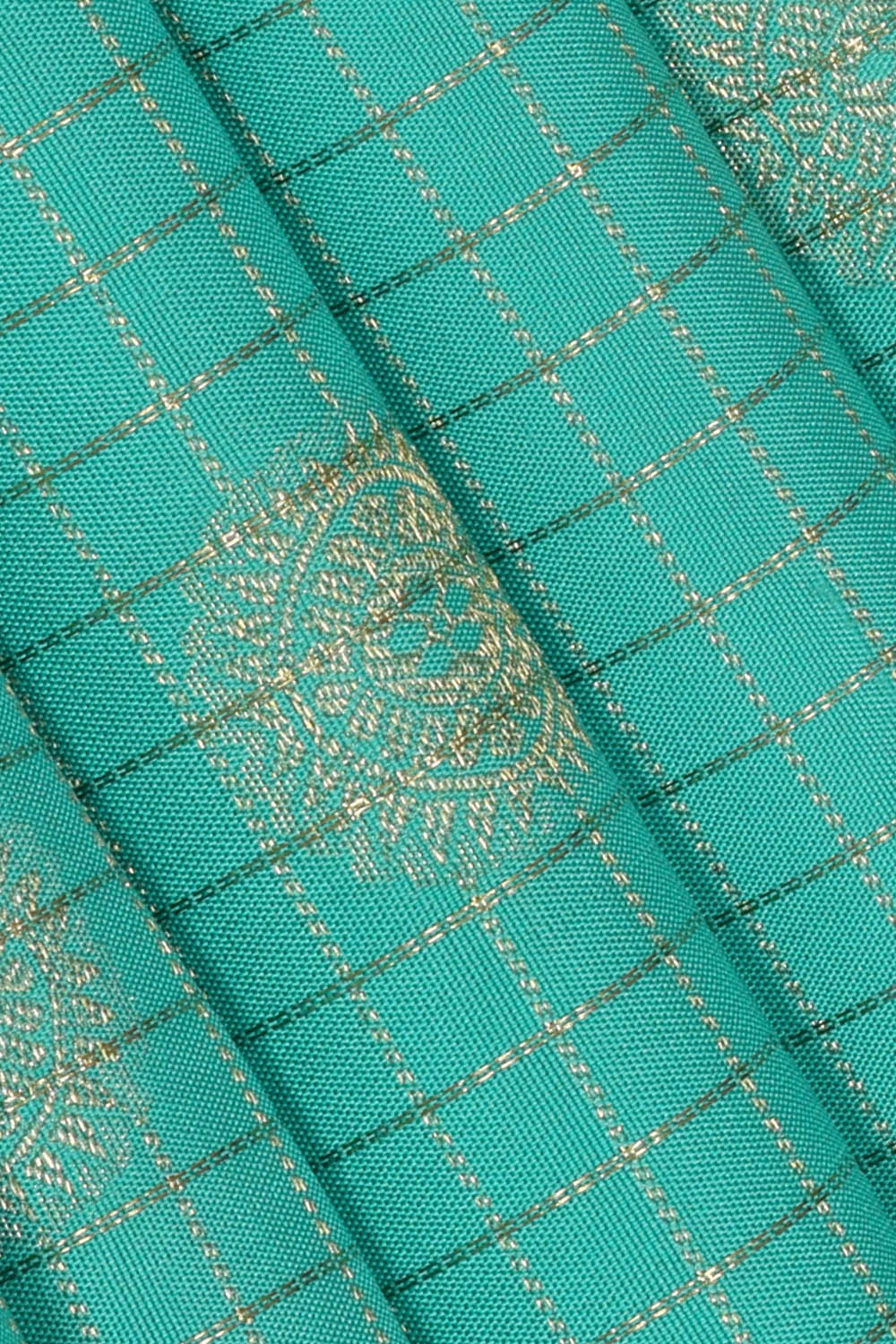 Image of Kanchipattu Turquoise-Blue Kattam Saree