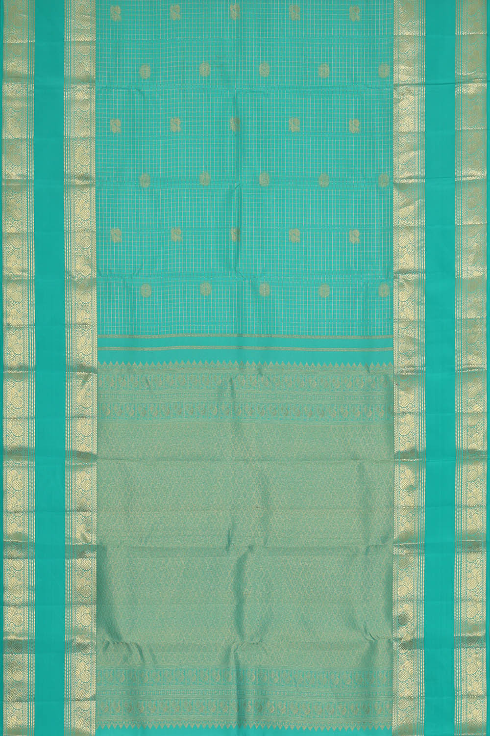 Image of Kanchipattu Turquoise-Blue Kattam Saree