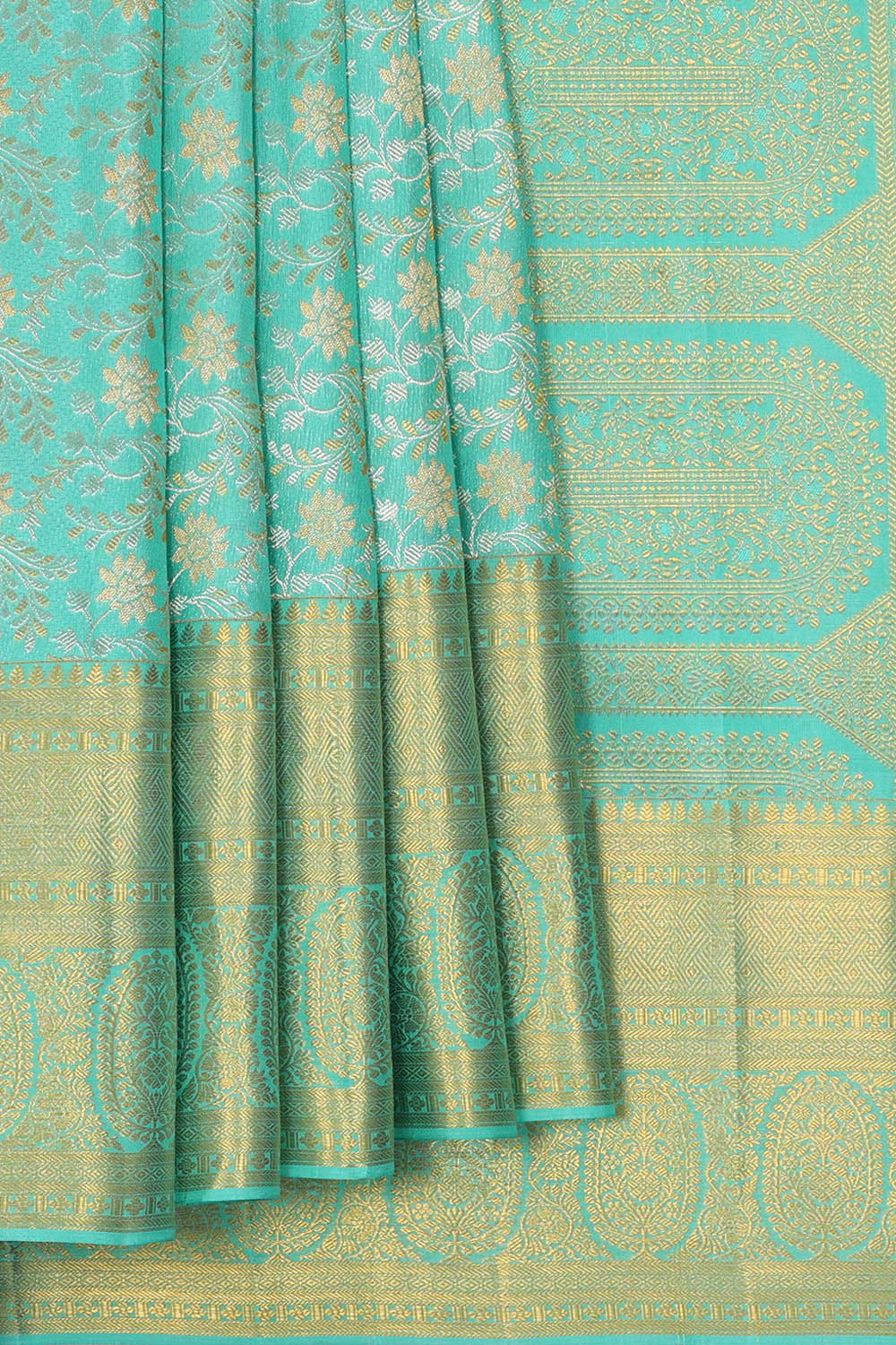 Image of Sea-blue South Silk Brocade Saree