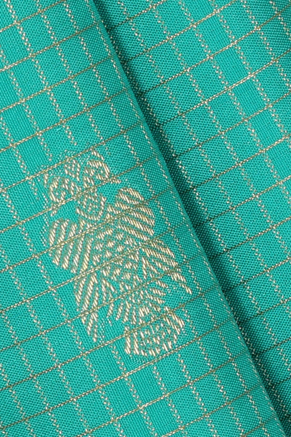 Image of Kanchipattu Turquoise-Blue Kattam Saree
