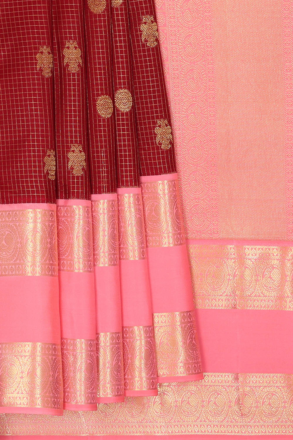 Image of Kanchipattu Maroon Kattam Saree
