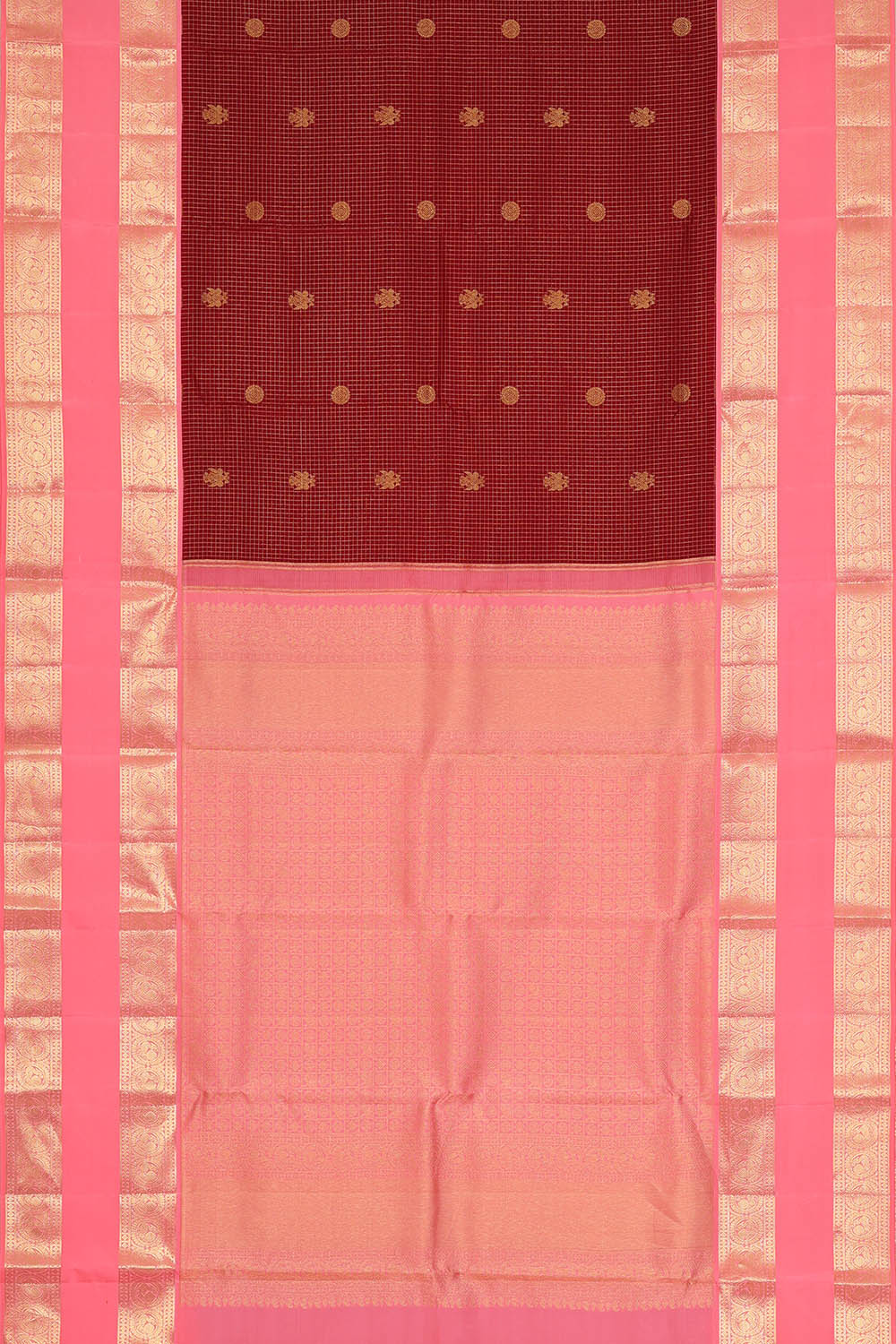 Image of Kanchipattu Maroon Kattam Saree