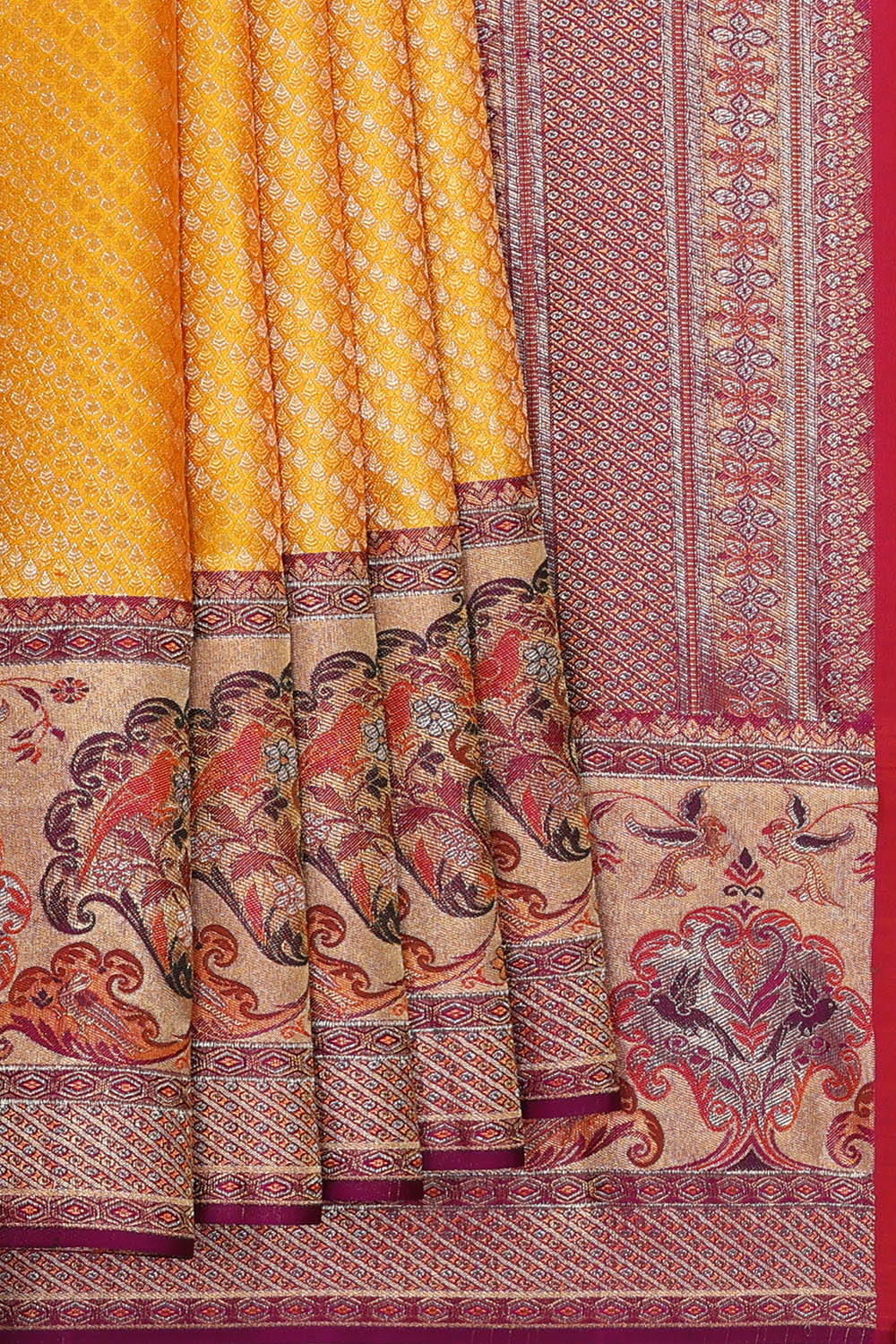 Image of Yellow Kanchipattu Tissue Brocade Saree