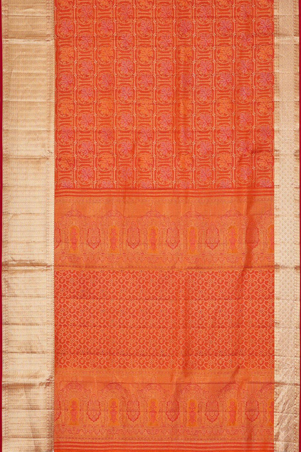 Image of Orange Kanchipattu Brocade Saree