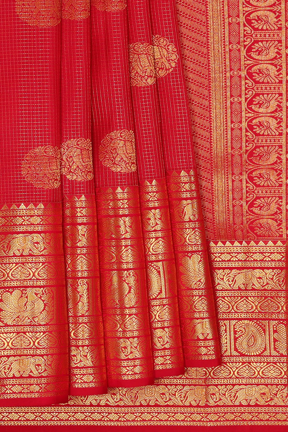 Image of Kanchipattu Red Kattam Saree