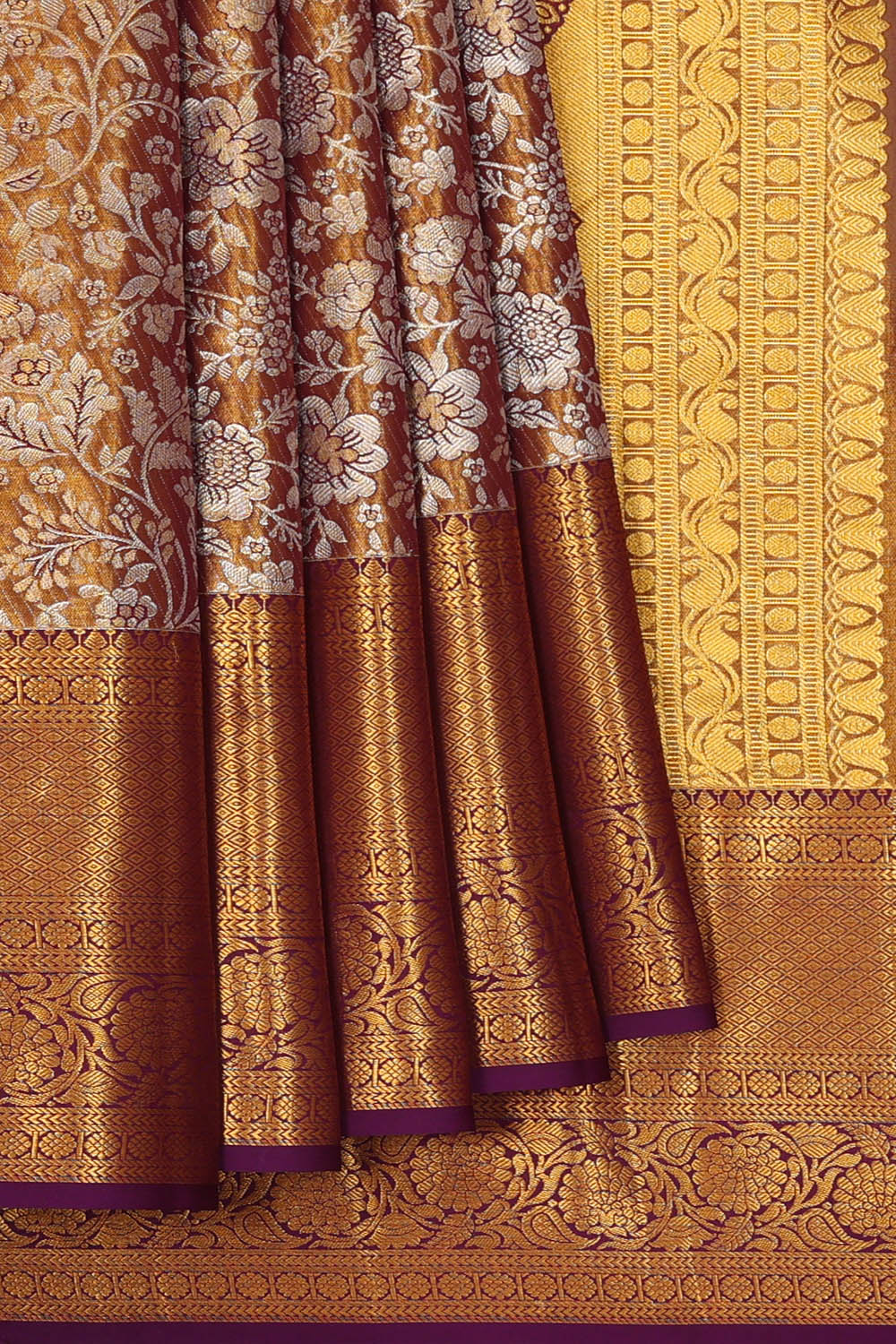 Image of Brown Kanchipattu Tissue Brocade Saree