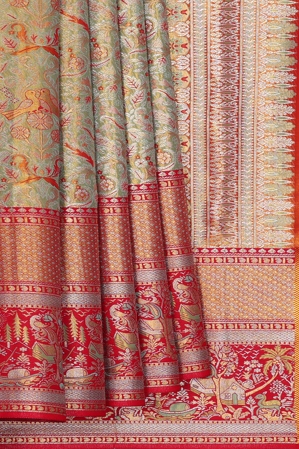 Image of Light-Green Kanchipattu Tissue Brocade Saree