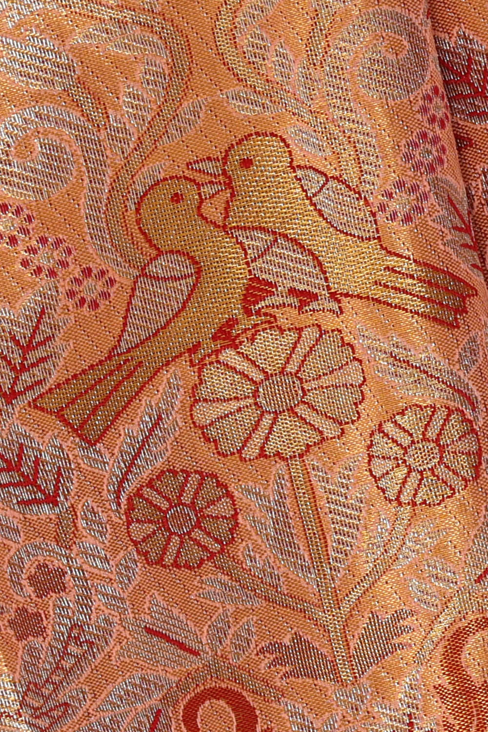 Image of Gold-Peach Kanchipattu Tissue Brocade Saree