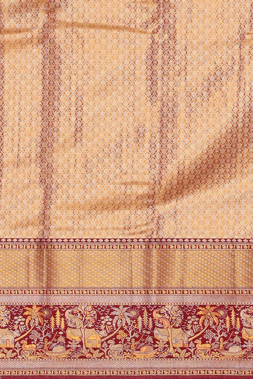 Image of Gold-Peach Kanchipattu Tissue Brocade Saree