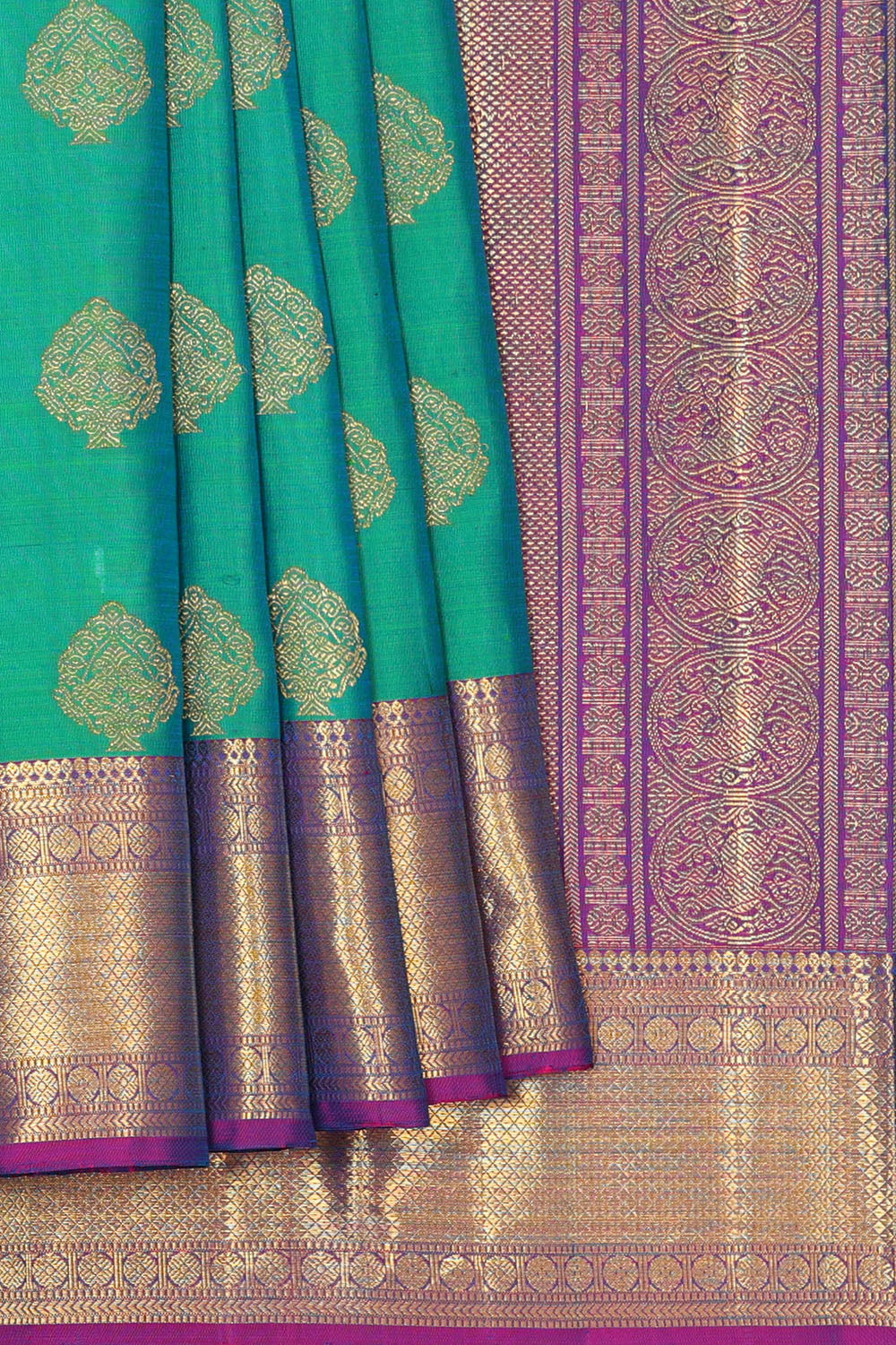 Image of Teal-Green Kanchipattu Saree