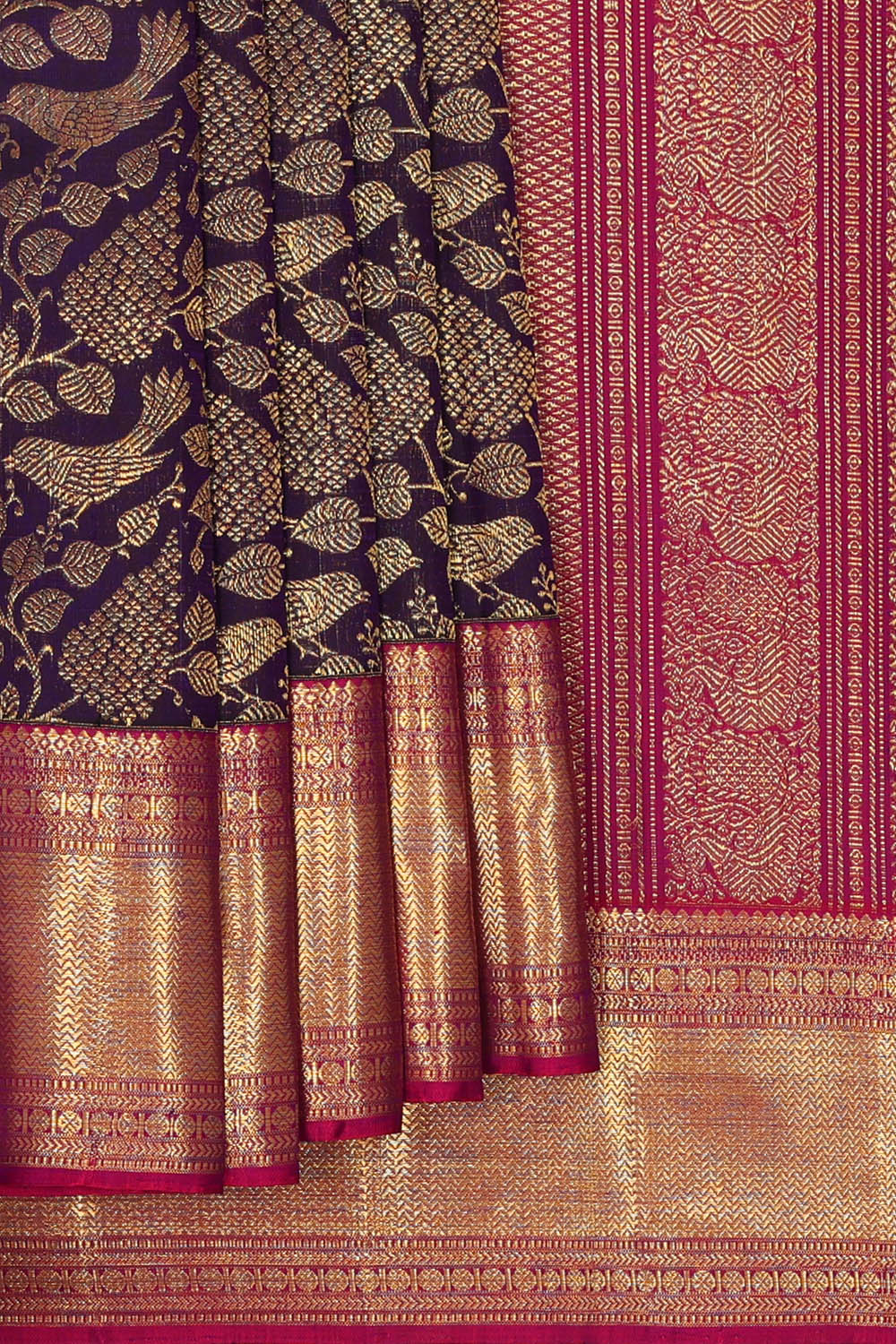 Image of Kanchipattu Navy-Blue Brocade Saree