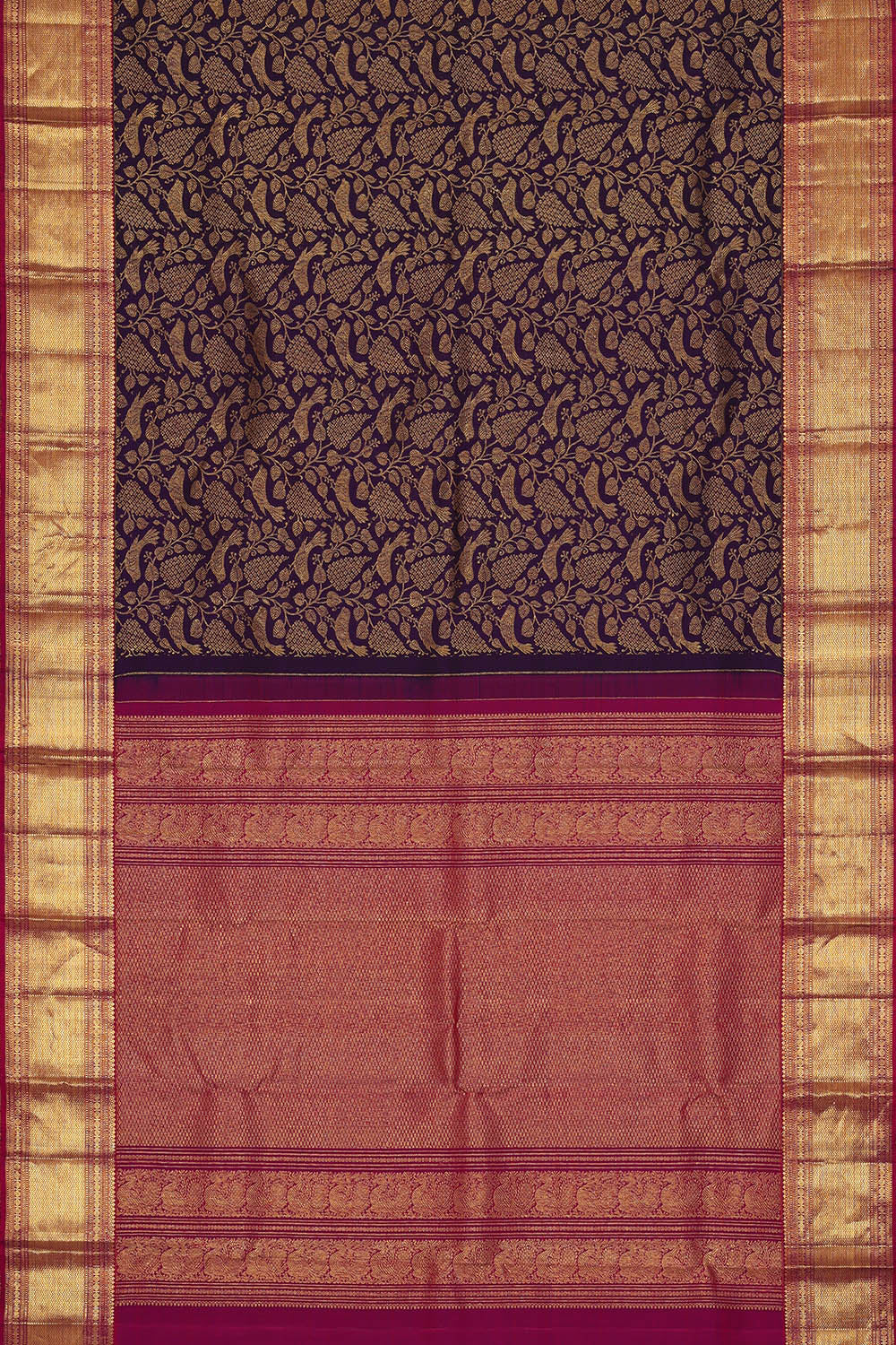 Image of Kanchipattu Navy-Blue Brocade Saree