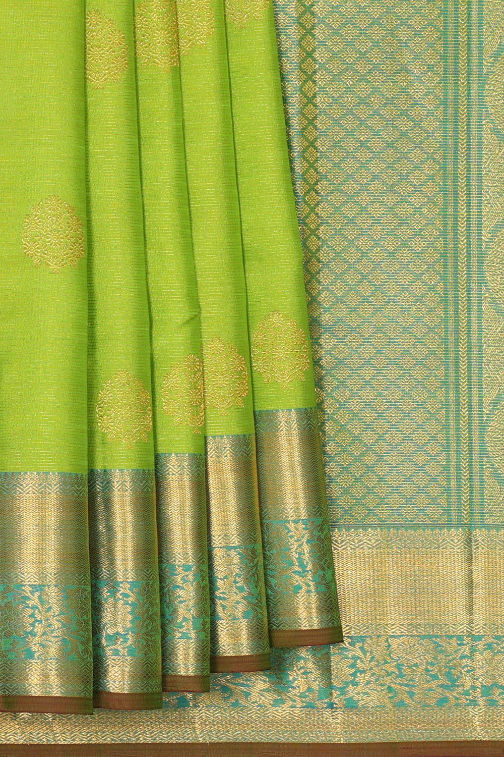 Image of Kanchipattu Parrot-Green Saree