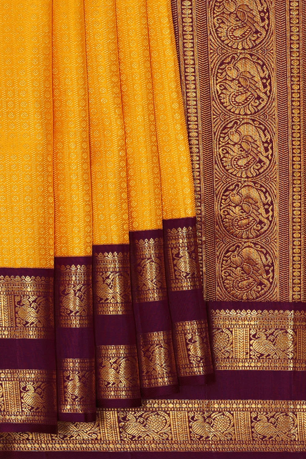 Image of Kanchipattu Yellow Kattam Saree