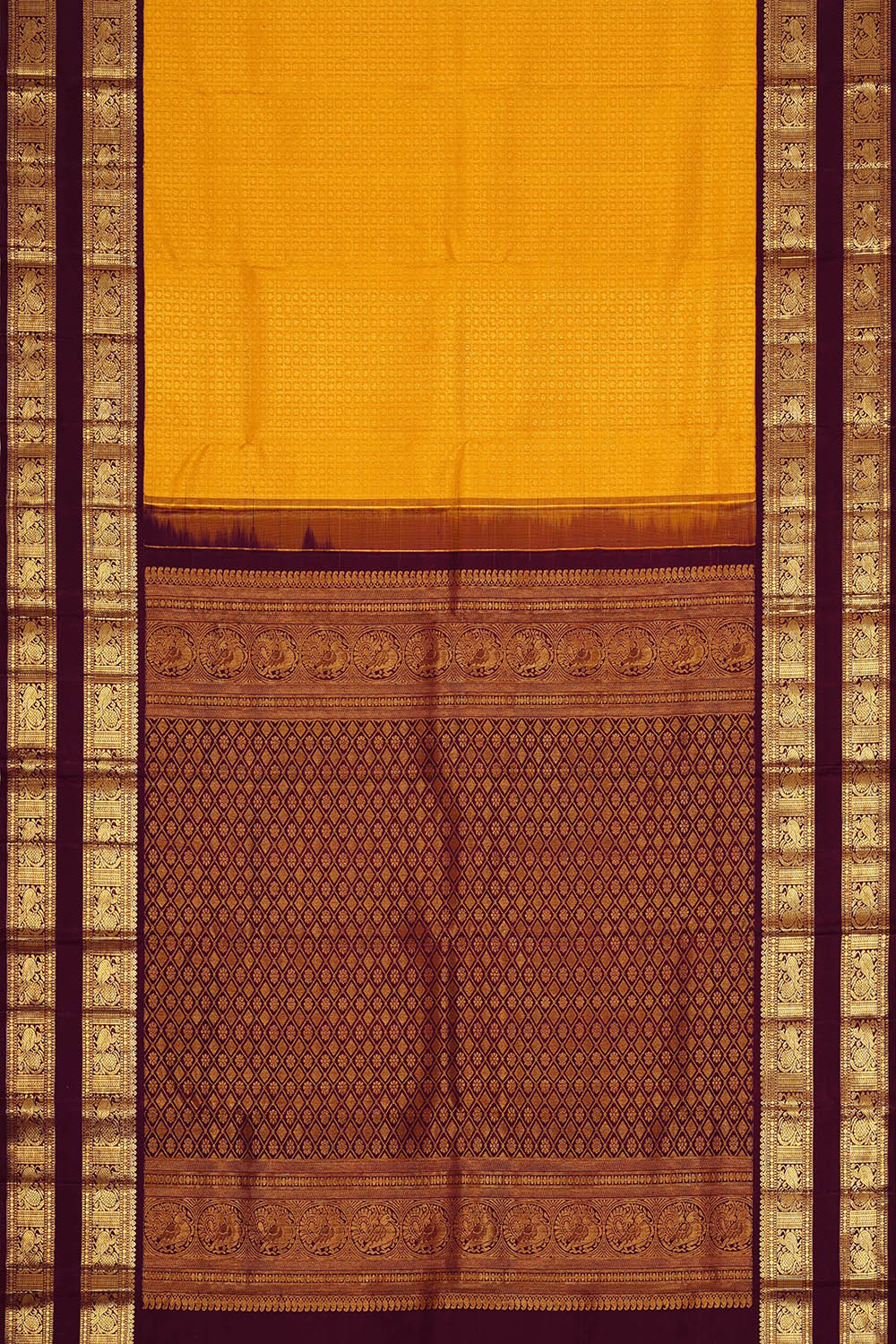 Image of Kanchipattu Yellow Kattam Saree