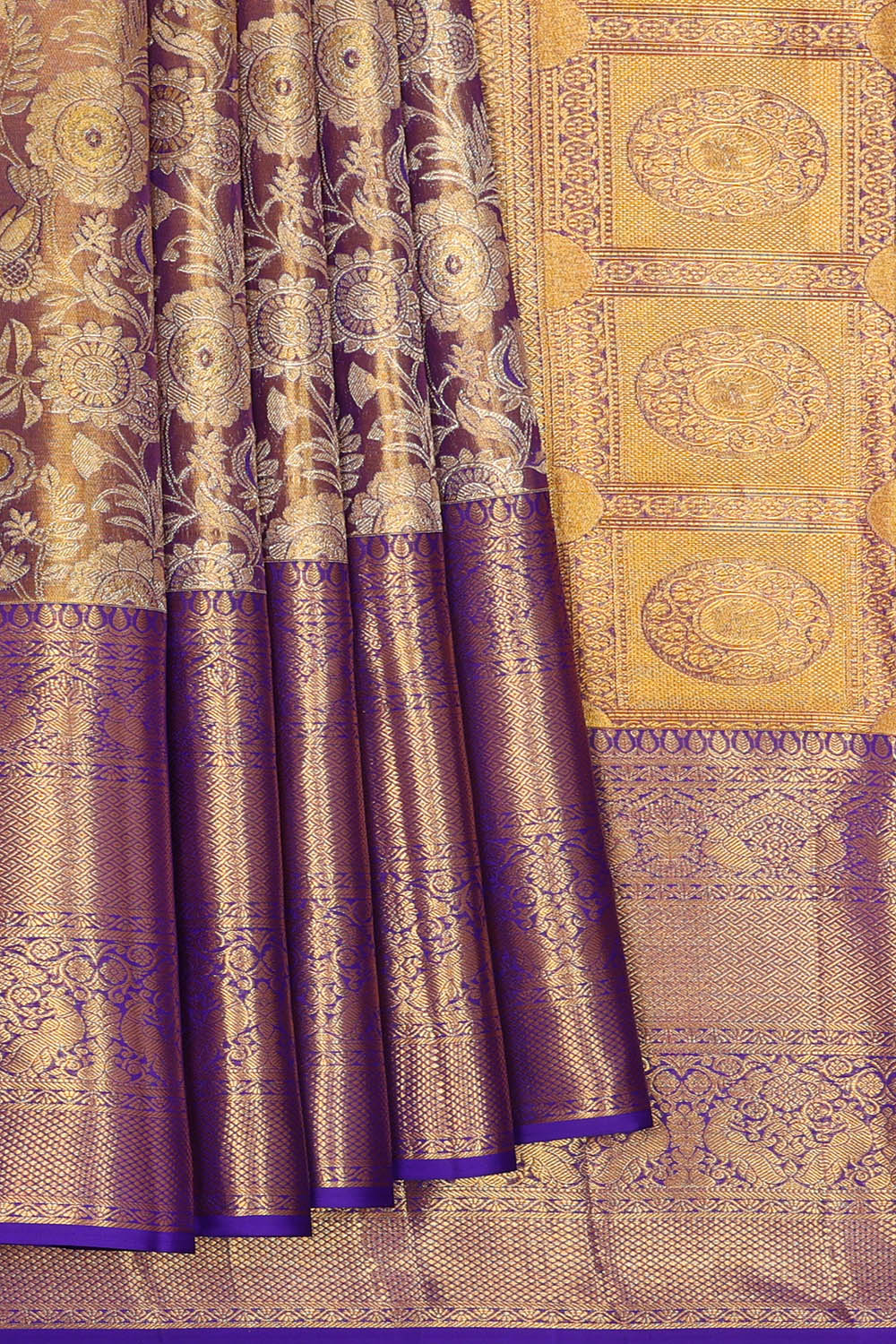 Image of Kanchipattu Purple Tissue Brocade Saree