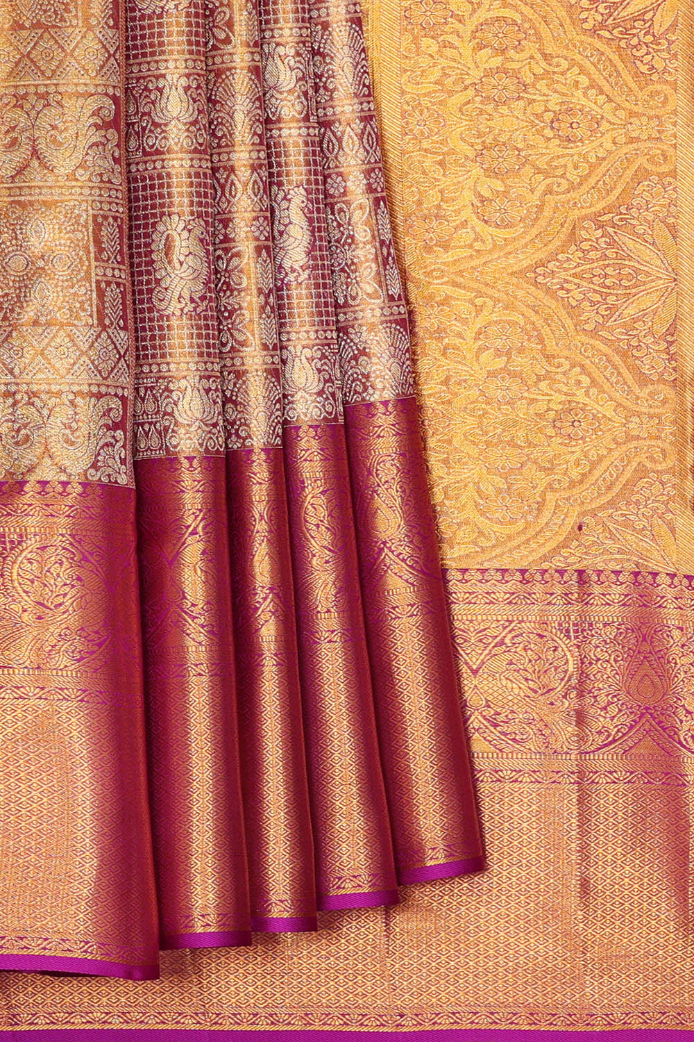 Image of Kanchipattu Mauve-Purple Tissue Brocade Saree
