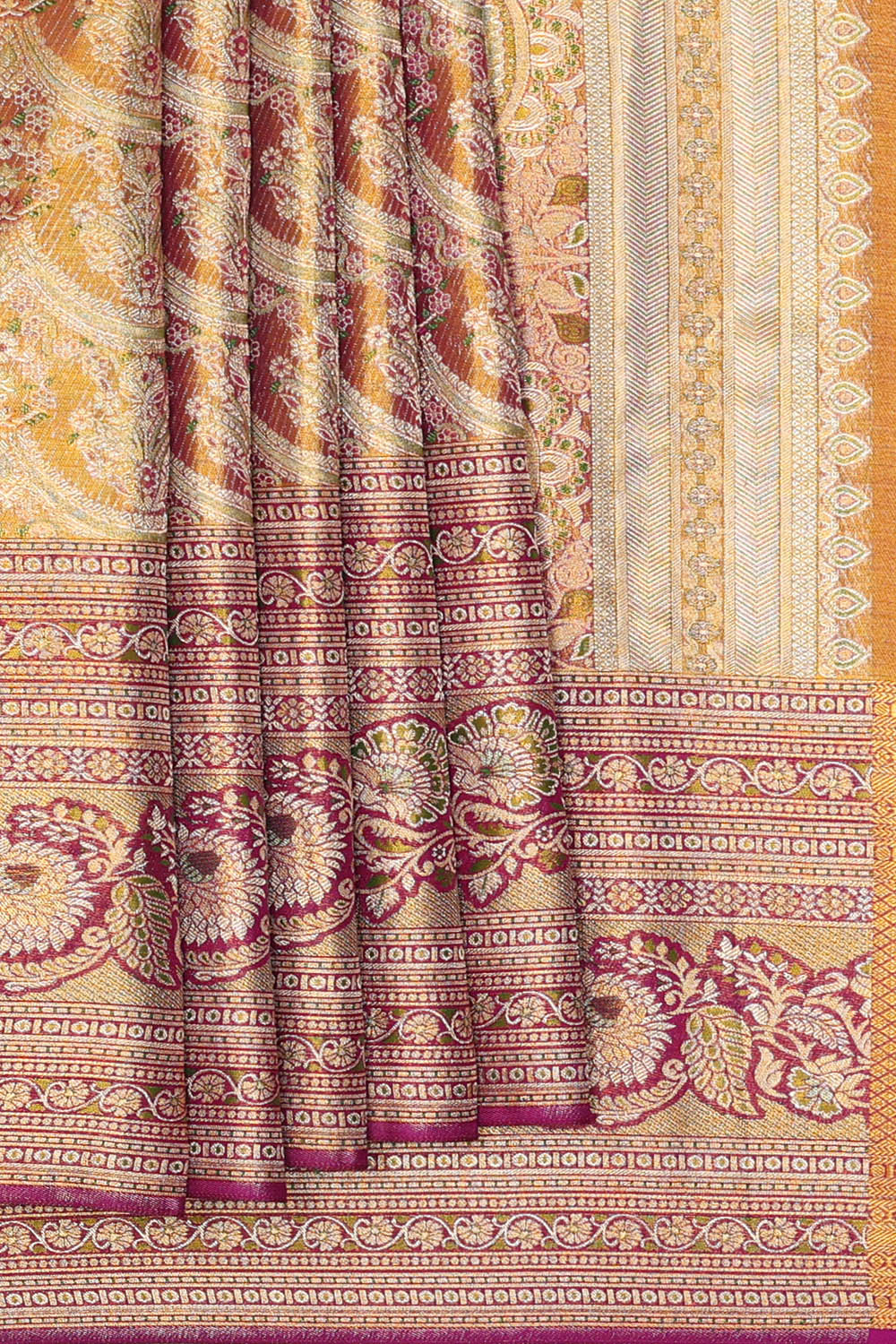 Image of Kanchipattu Gold-Yellow Tissue Brocade Saree