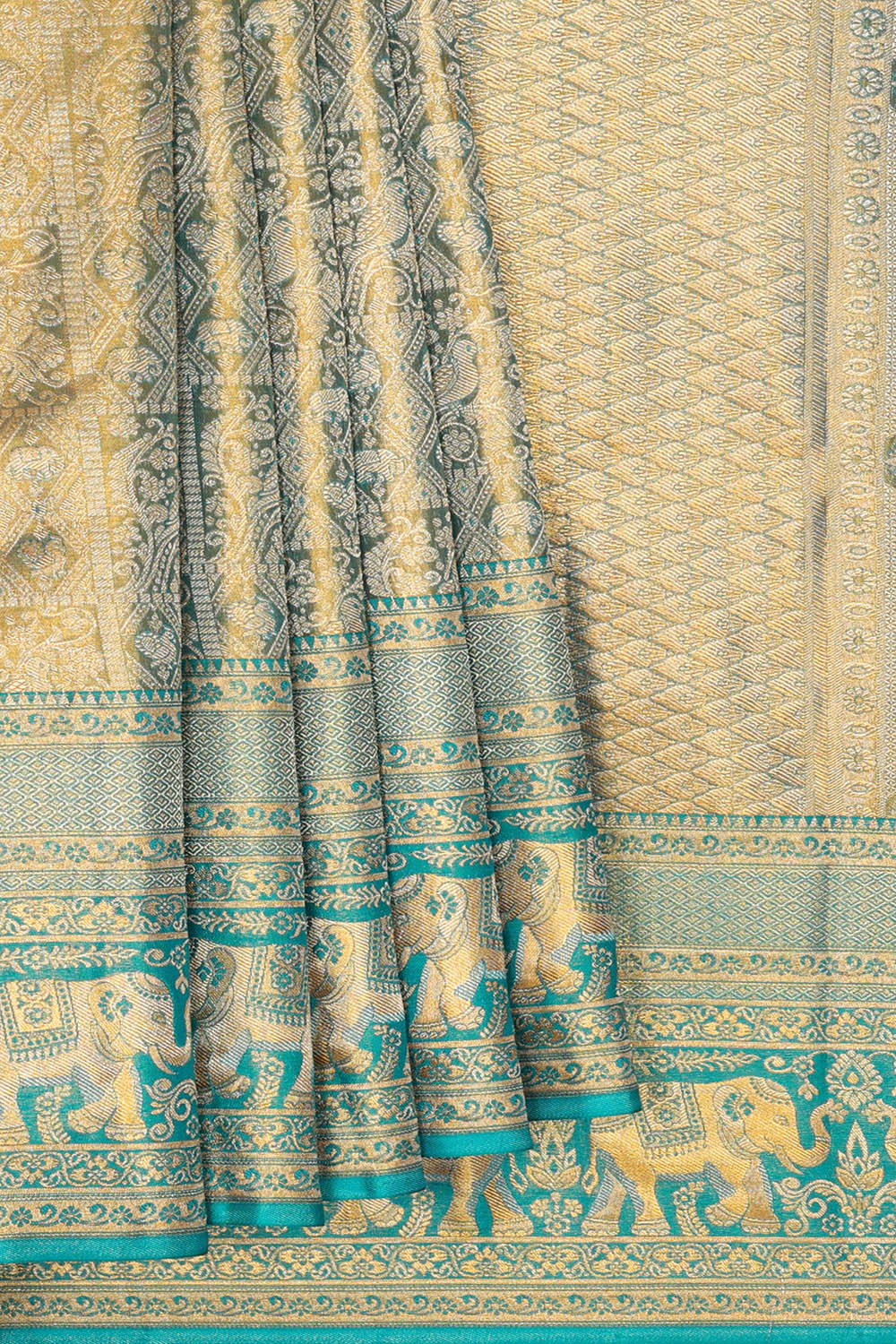 Image of Kanchipattu Smoky-Blue Tissue Brocade Saree