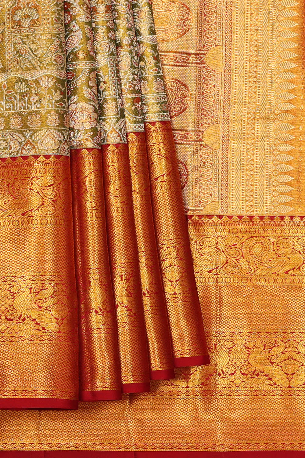 Image of Kanchipattu Green Tissue Brocade Saree