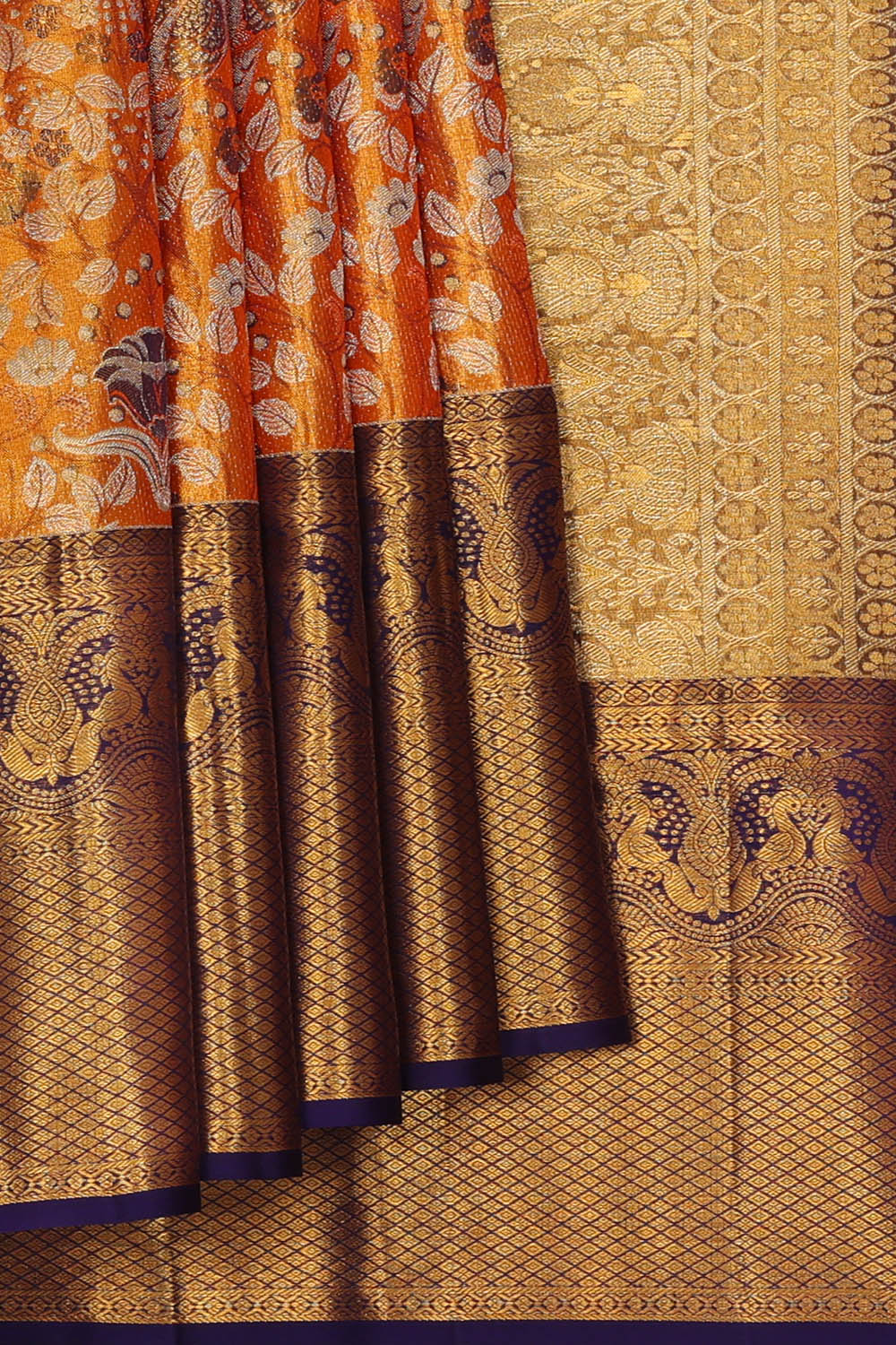 Image of Orange Kanchipattu Tissue Brocade Saree