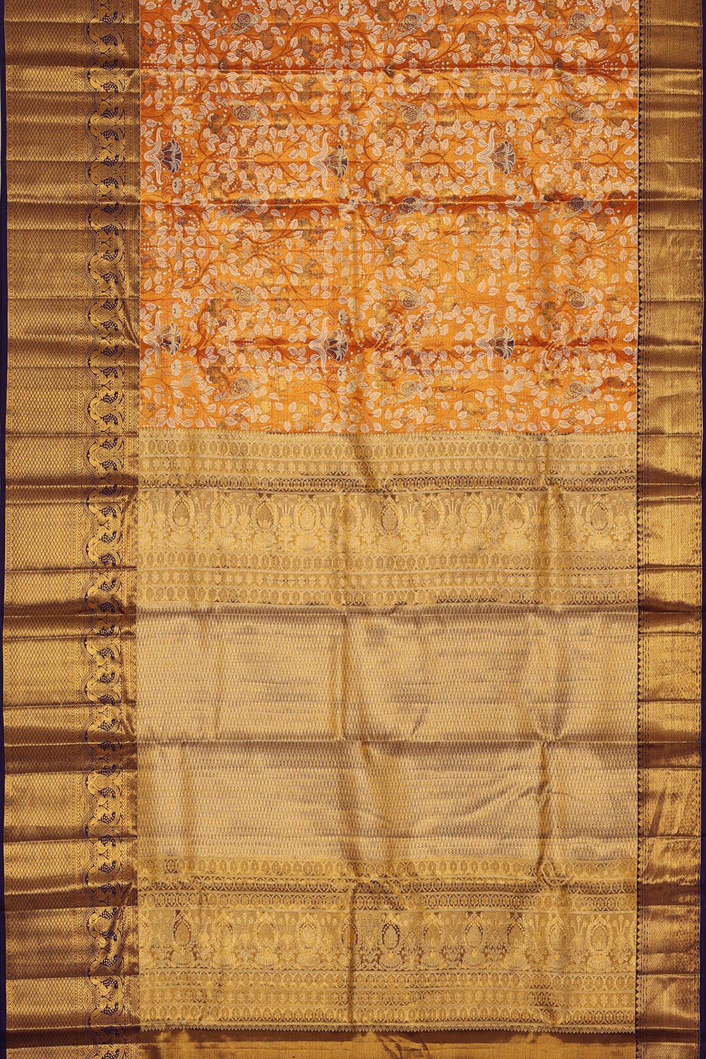 Image of Orange Kanchipattu Tissue Brocade Saree