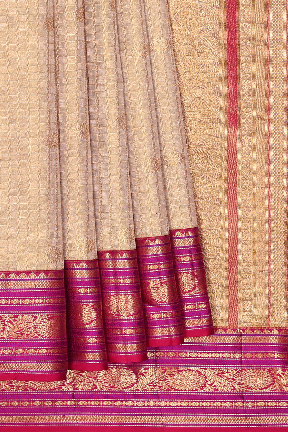 Image of Kanchipattu Light-Peach Kattam Saree