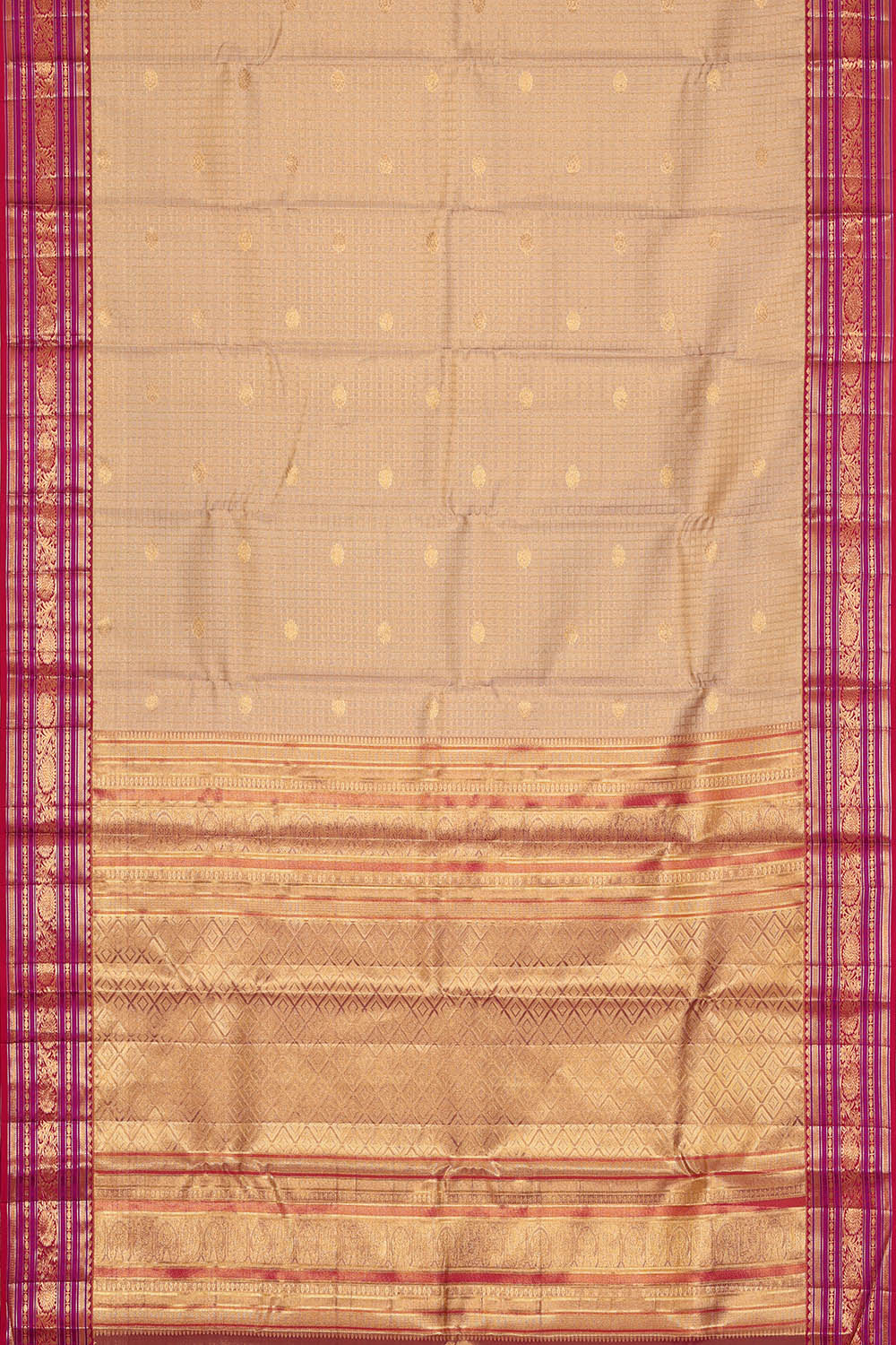 Image of Kanchipattu Light-Peach Kattam Saree