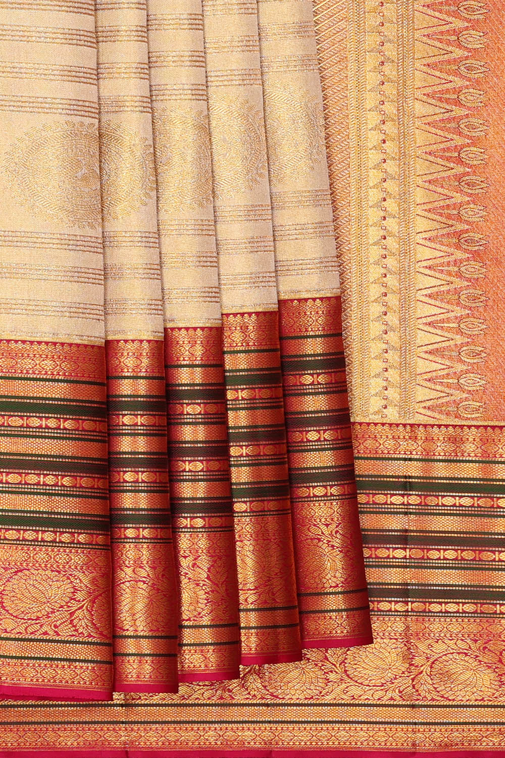 Image of Kanchipattu Off-White Tissue Kattam Saree
