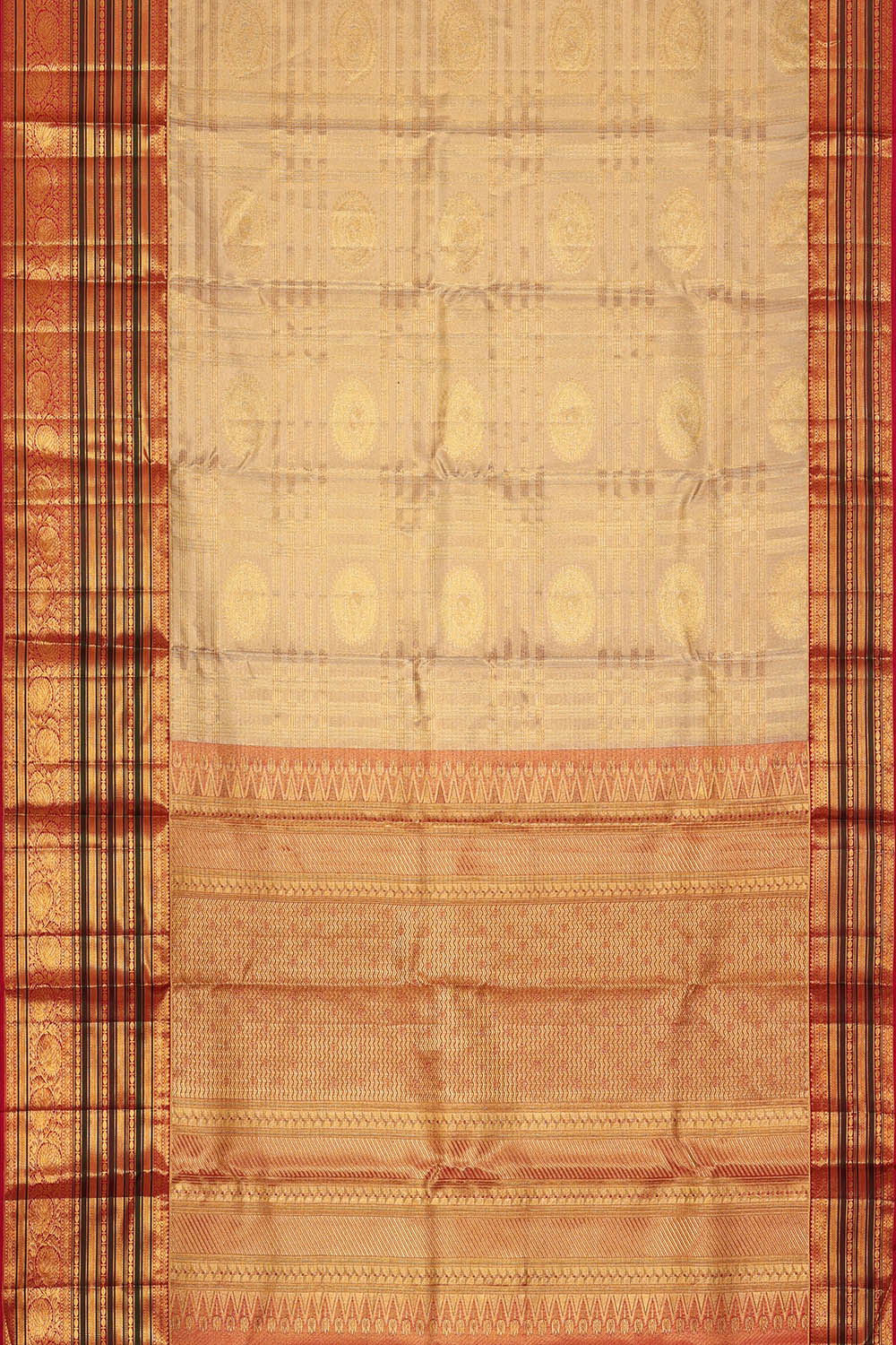 Image of Kanchipattu Off-White Tissue Kattam Saree