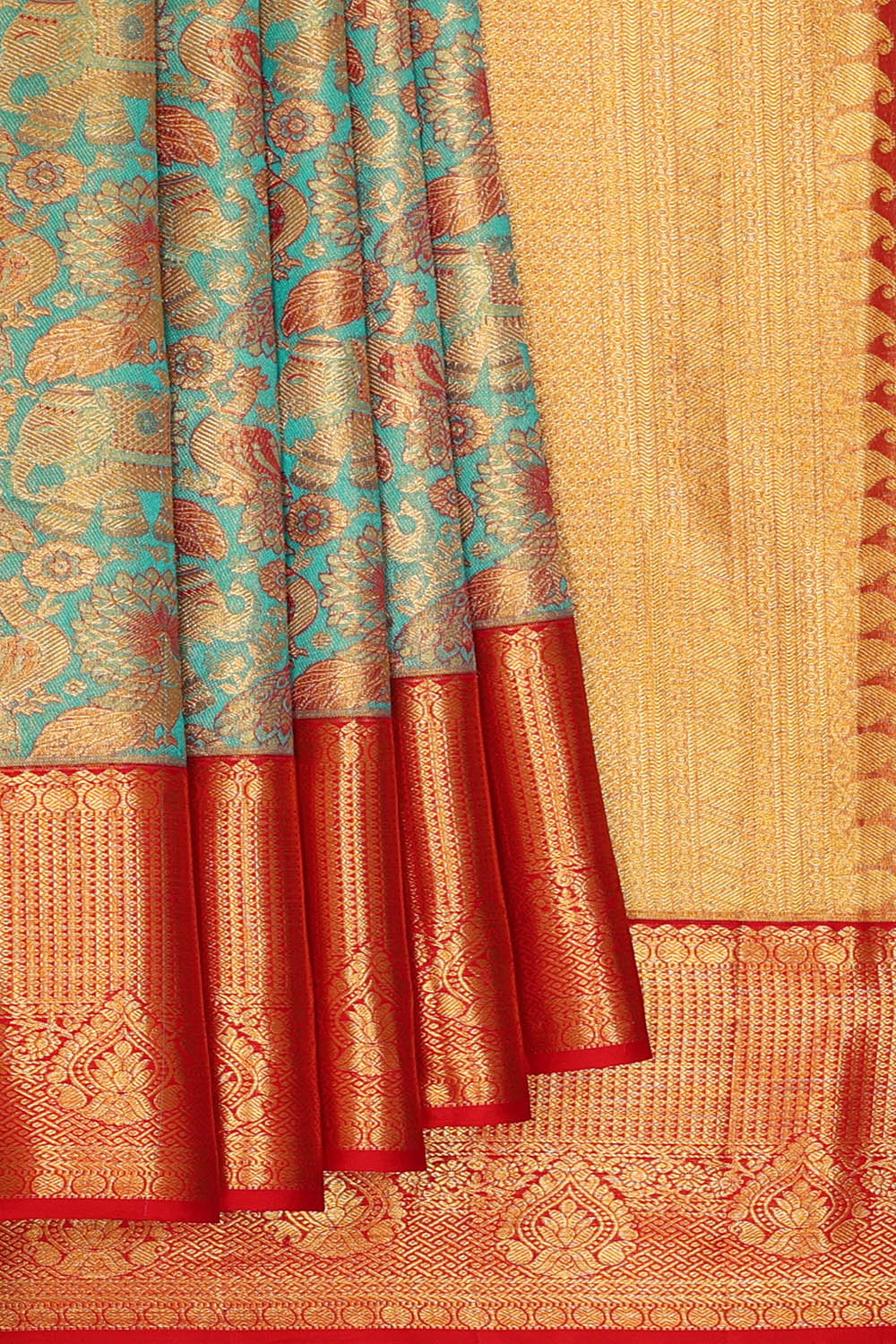 Image of Sea-Blue Kanchipattu Brocade Saree