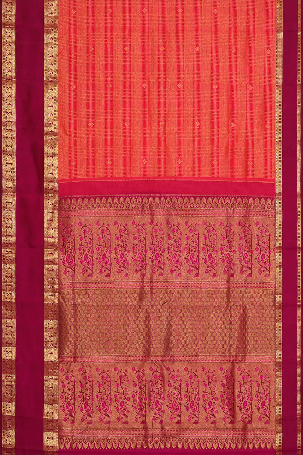 Image of Coral-Pin Kanchipattu Kattam Saree