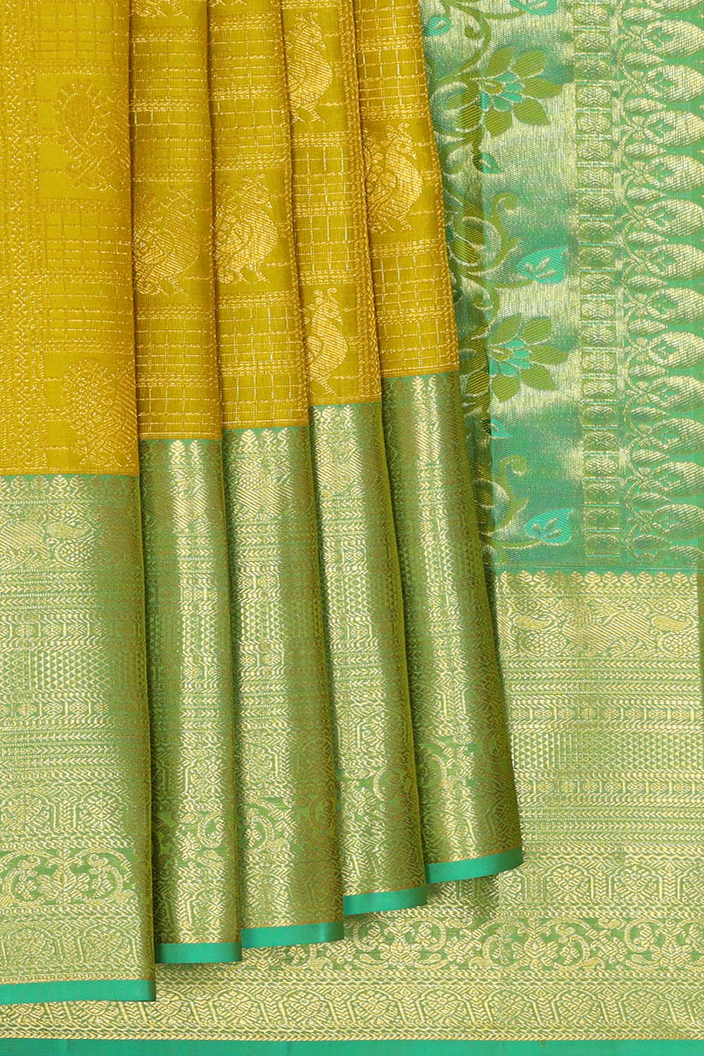 Image of Spring-Yellow Kanchipattu Kattam Saree
