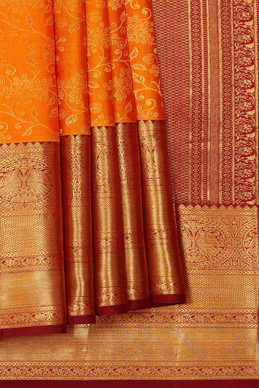 Image of Kanchipattu Orange Brocade Saree