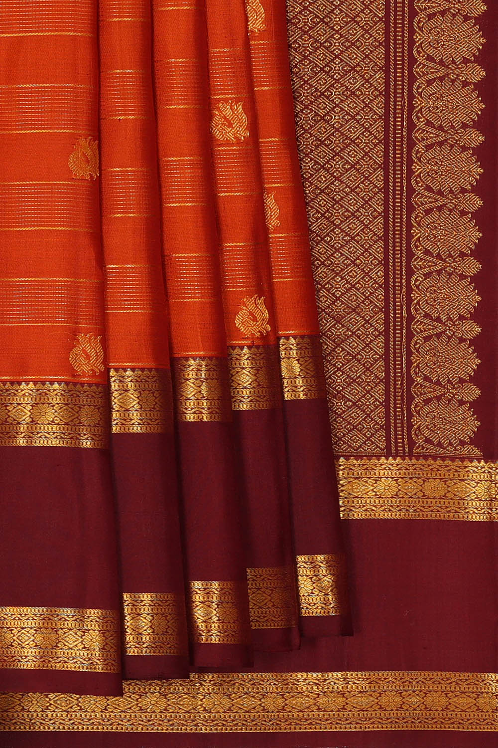 Image of Kanchipattu Rust-Orange Saree