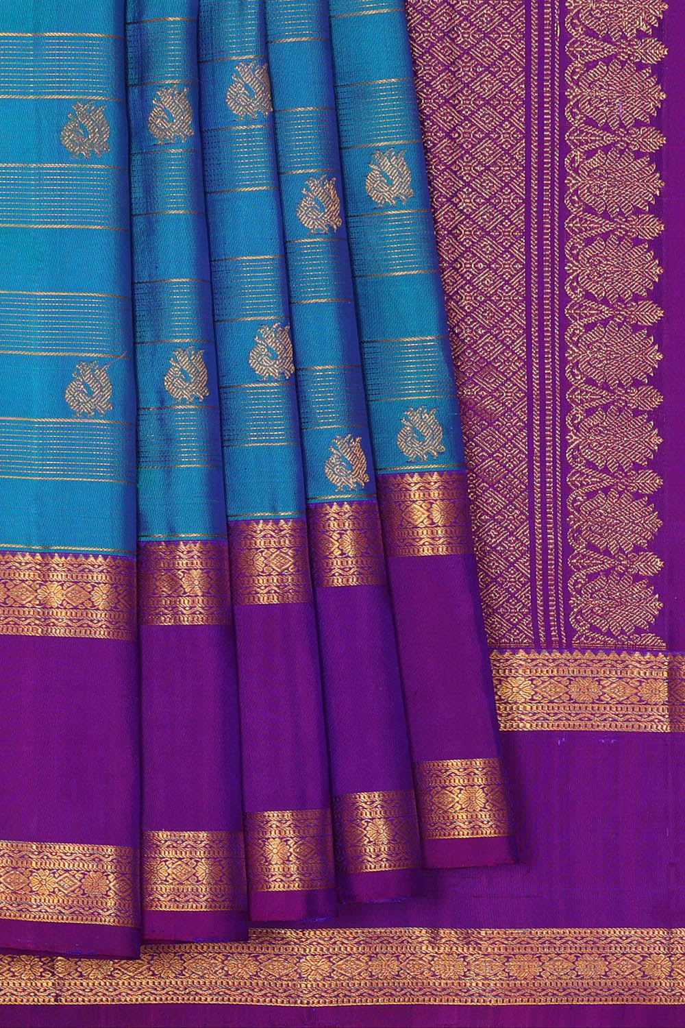 Image of Kanchipattu Blue Kattam Saree
