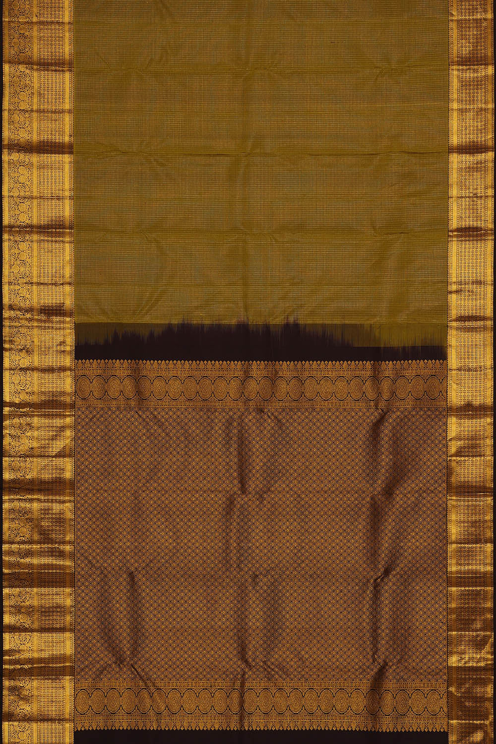 Image of Kanchipattu Mehendi-Green Kattam Saree