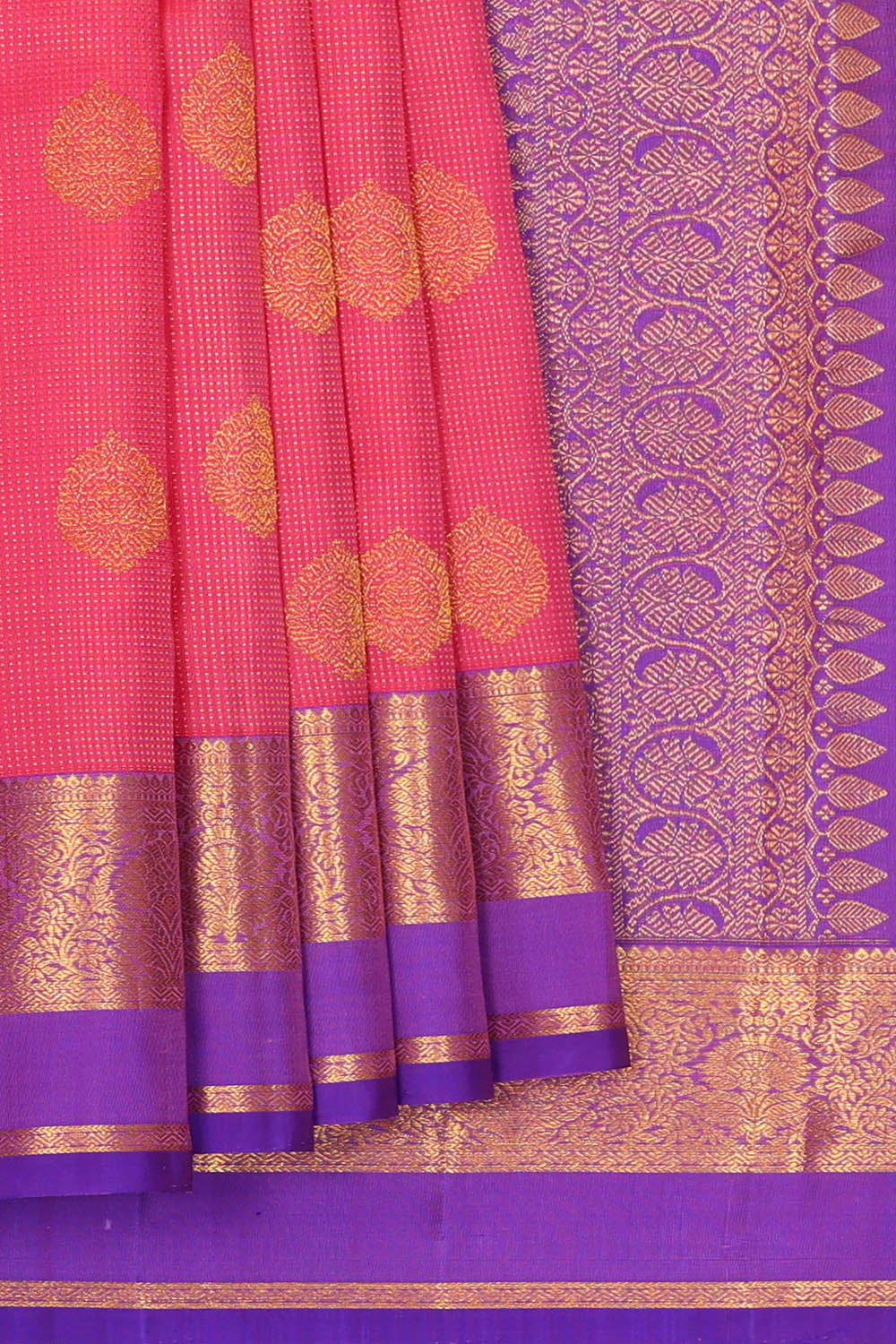 Image of Fuchsia-Pink Kanchipattu Kattam Saree